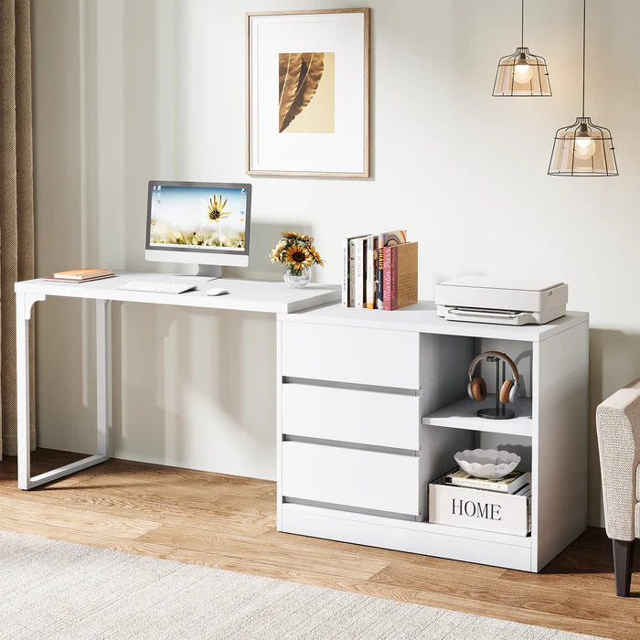 100 cm L-Vormig Bureau, Met Opbergkast en Laden voor een Perfect Thuiskantoor