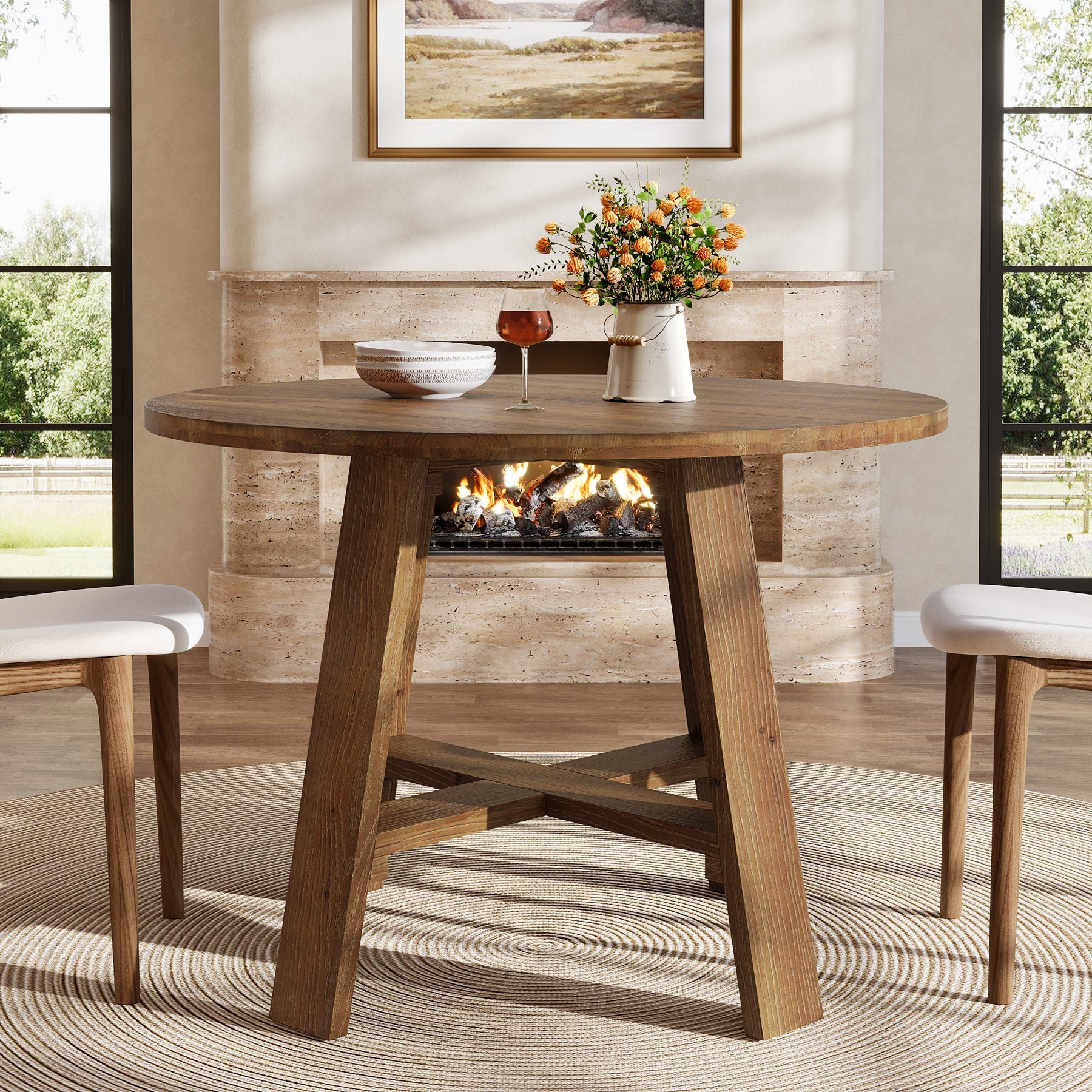 39.4" Solid Wood Dining Table, Round Kitchen Table for 2–4 People