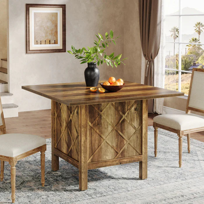 100 cm Landelijke Eettafel, Vierkante Houten Tafel met Stevig Frame voor Eetkamer