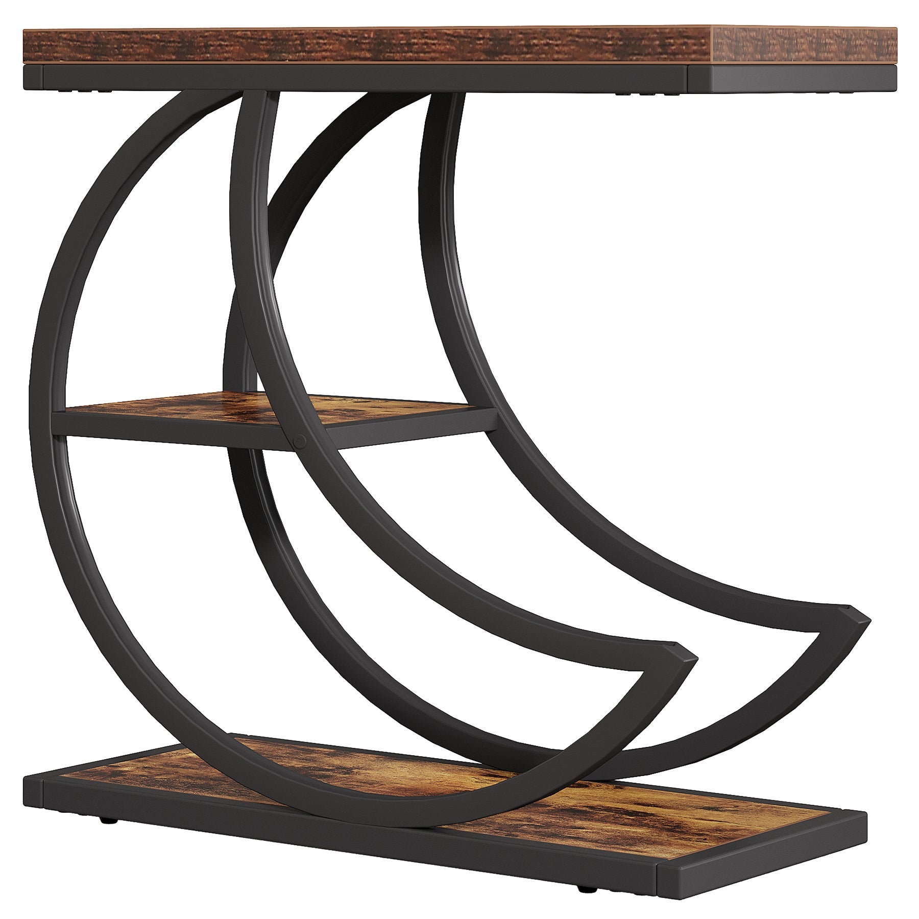 Industriële Bijzettafel met 3 Lagen in Rustiek Bruin, Halfronde Salontafel met Metalen Frame voor Woonkamer en Slaapkamer