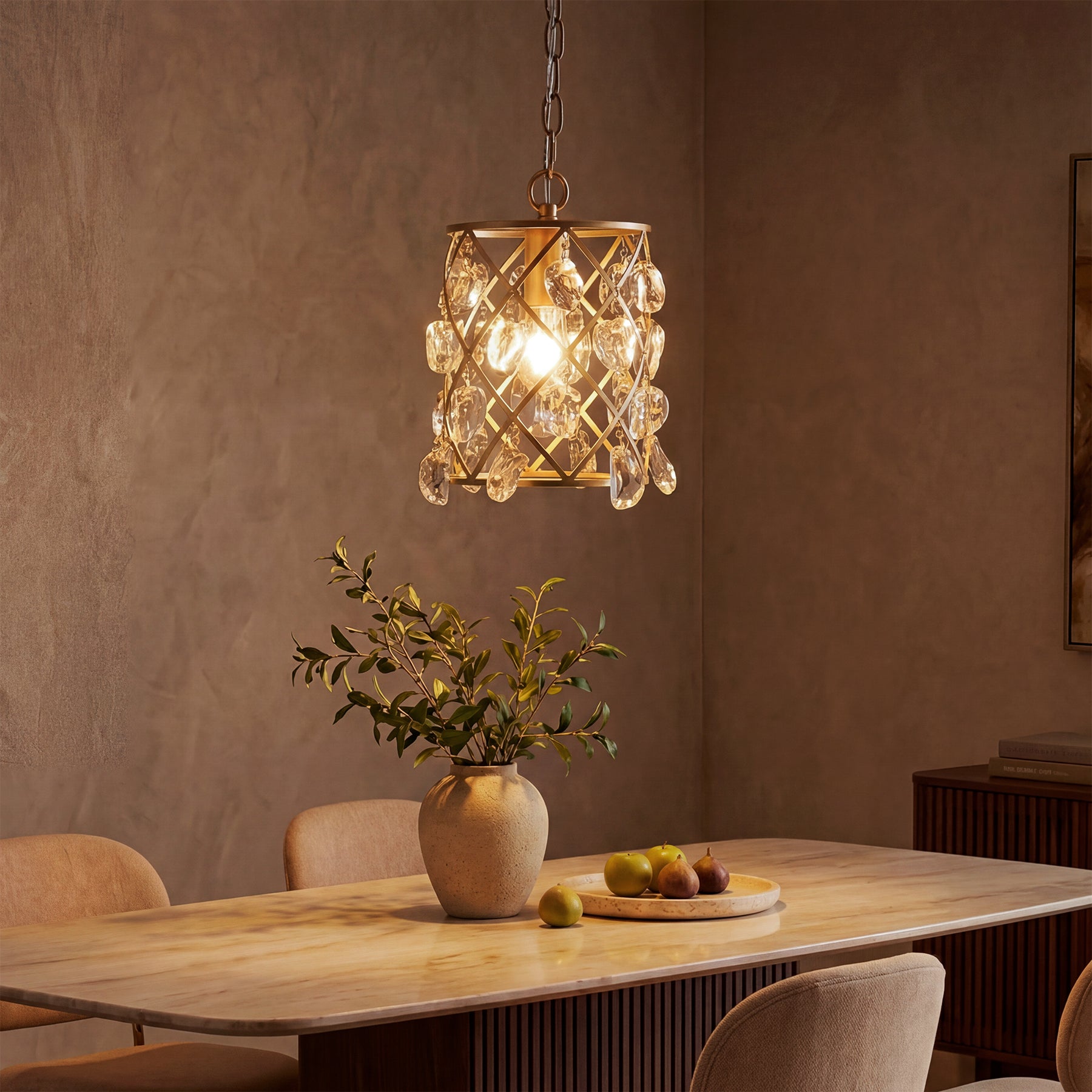 17,5 x 17,5 x 30 cm Tribesigns Gouden Hanglamp, Moderne Pendellamp met Watergolf Glaskristallen en E27-Fitting voor Keukeneiland Eetkamer en Hal [Energy Class E]