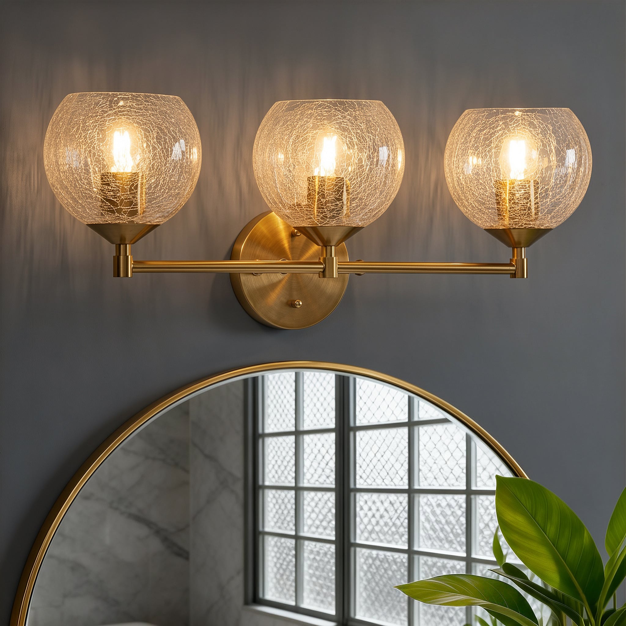 43 cm Moderne Wandlamp Goud, Tribesigns 3-flammige Crackle Glas Armatur met E27 voor Badkamer