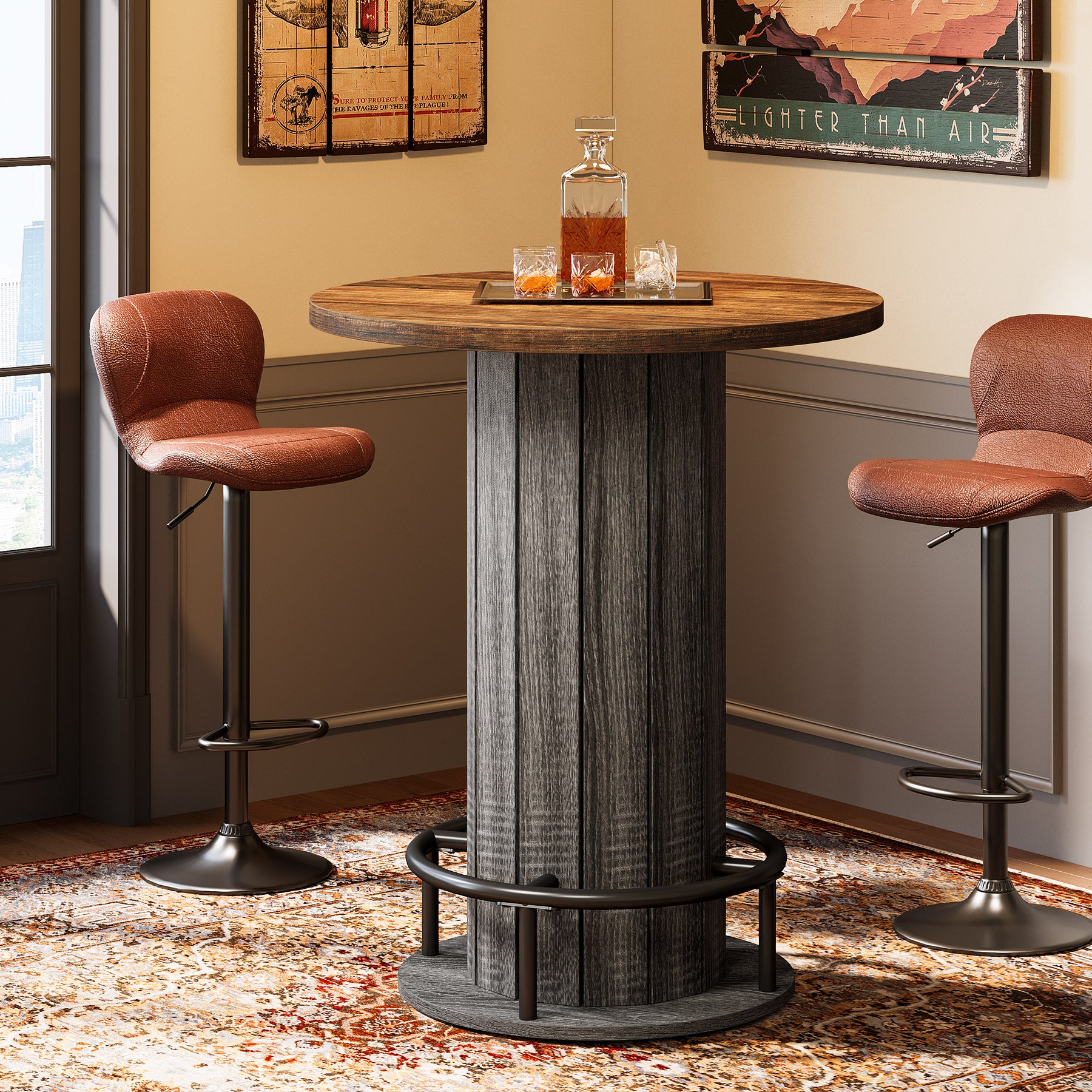 80 cm Tribesigns Eettafel met Houten Lattenvoet en Voetsteun