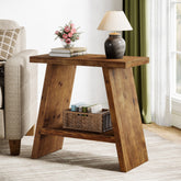 60 x 30 cm Smalle bijzettafel van massief hout met 2-laagse opbergruimte, landelijk nachtkastje voor woonkamer en slaapkamer 3