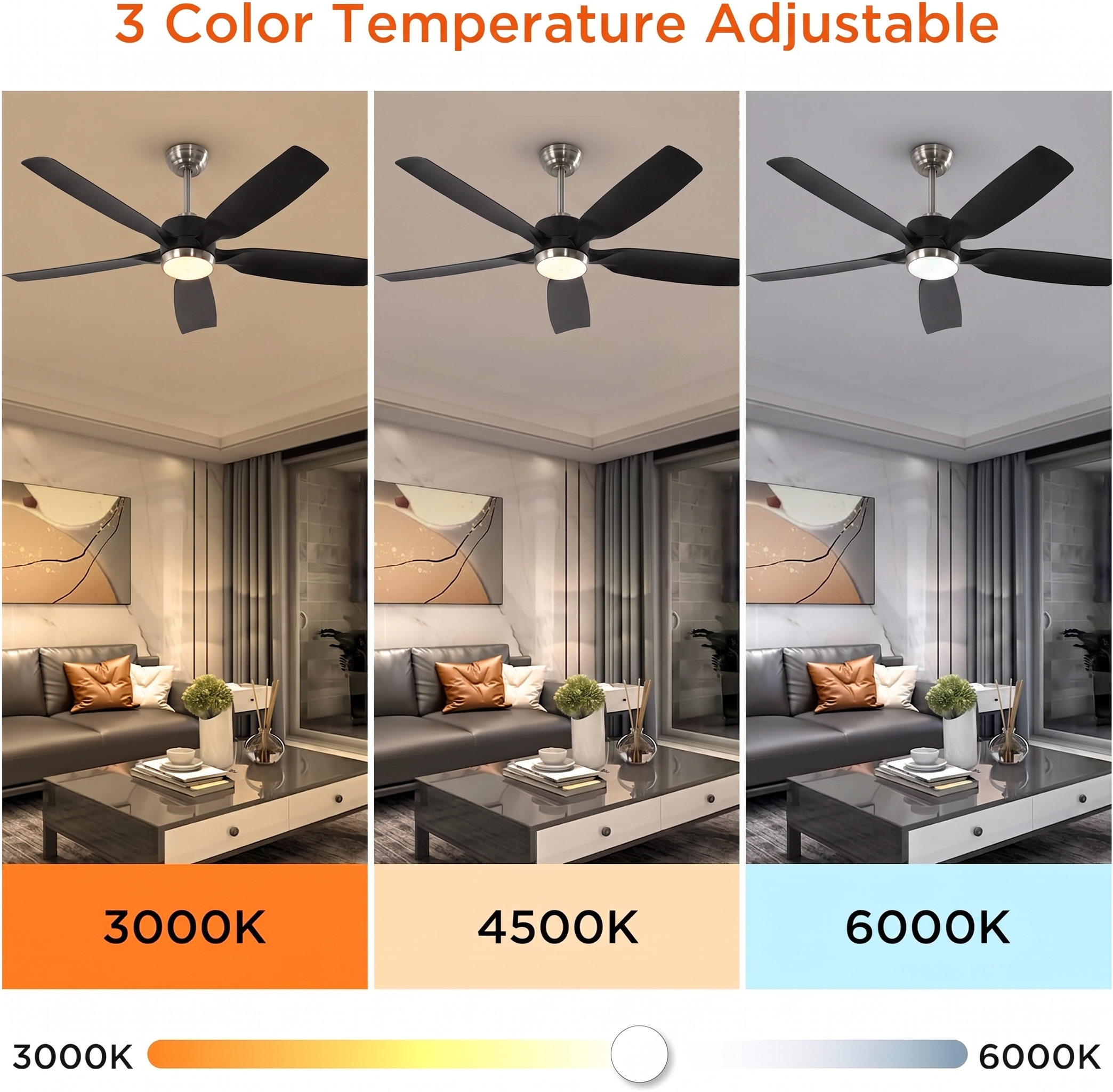 132 cm Tribesigns moderne plafondventilator met licht en afstandsbediening, 5-bladige ventilatorlamp met dimbare ledverlichting voor woonkamer terras en veranda [Energieklasse E]