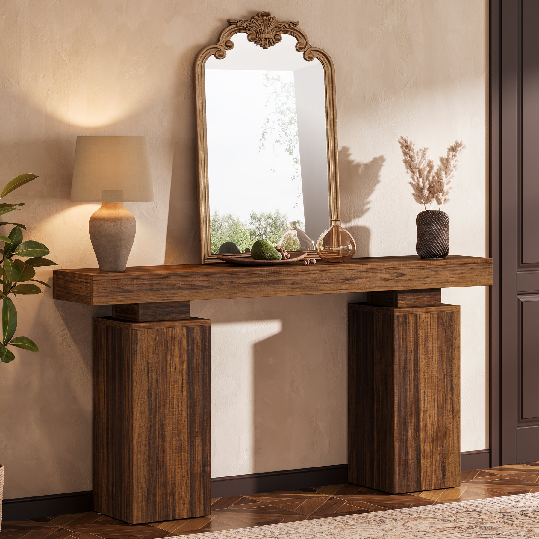 Consoletafel van 160 cm in landhuisstijl voor hal en achter de bank, moderne houten sidetable voor woonkamer en entree