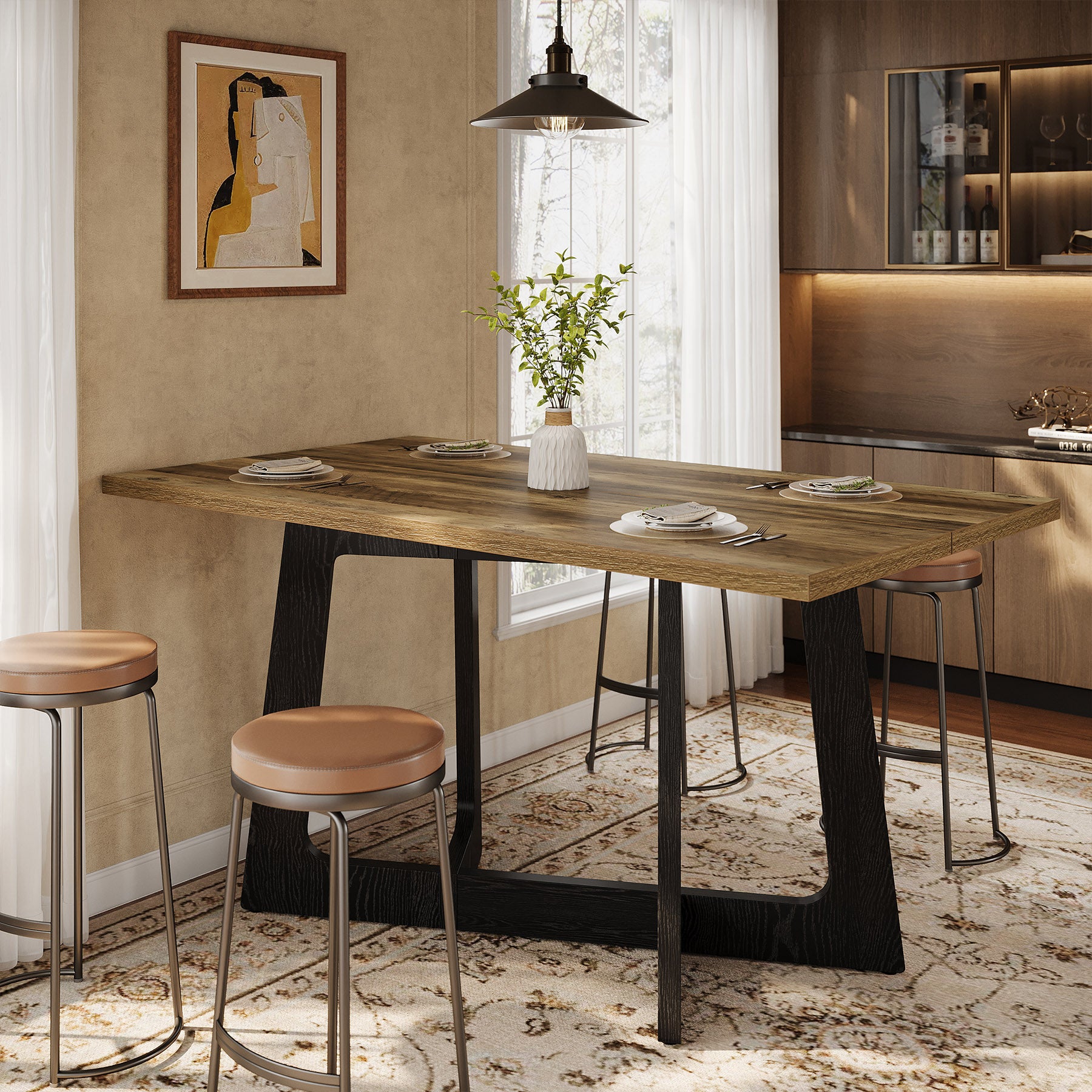 120 x 79 cm Tribesigns eettafel voor 2-4 personen met stevig voetstuk, landelijke keukentafel voor kleine ruimtes
