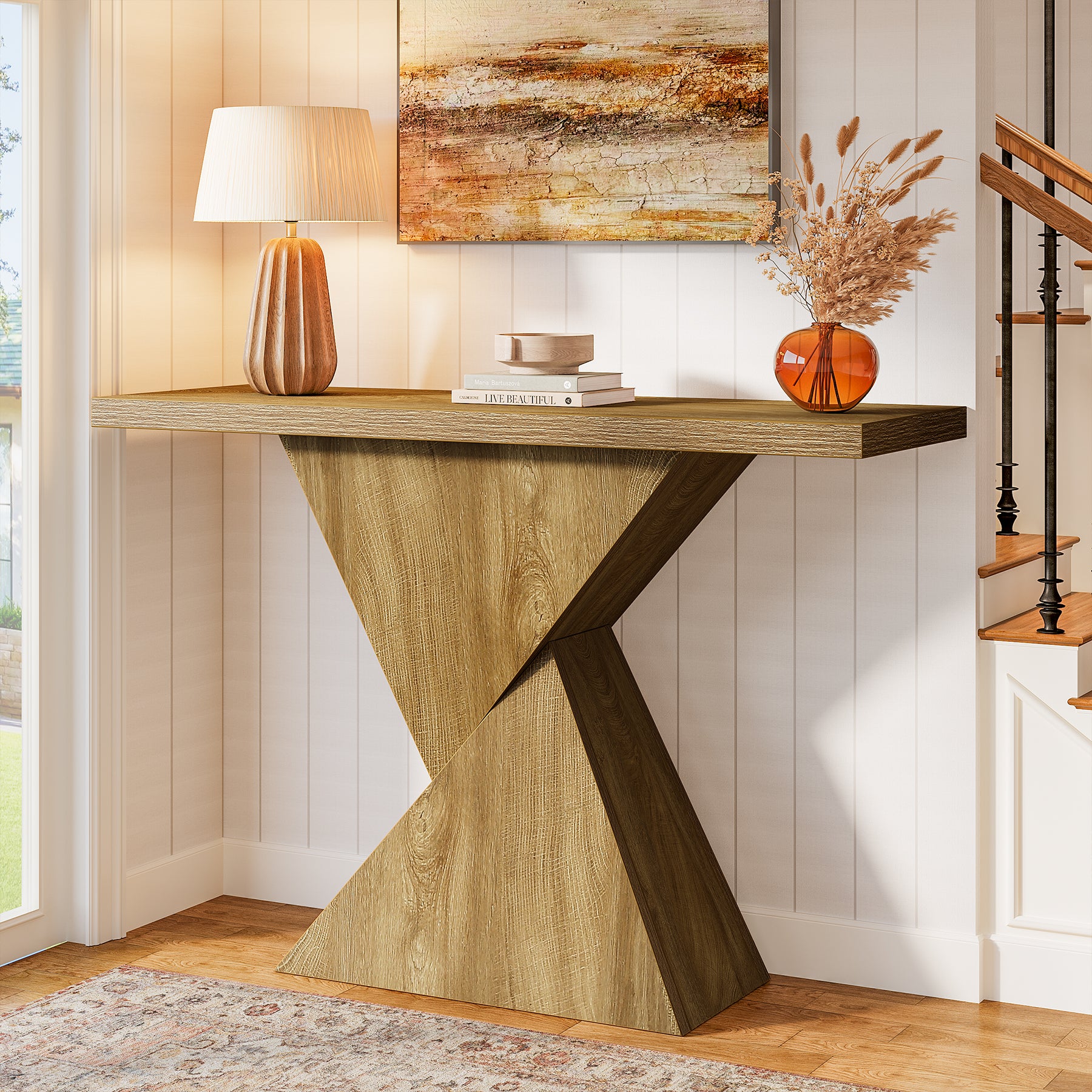 105 cm Geometrische Consoletafel, Smalle Landelijke Banktafel
