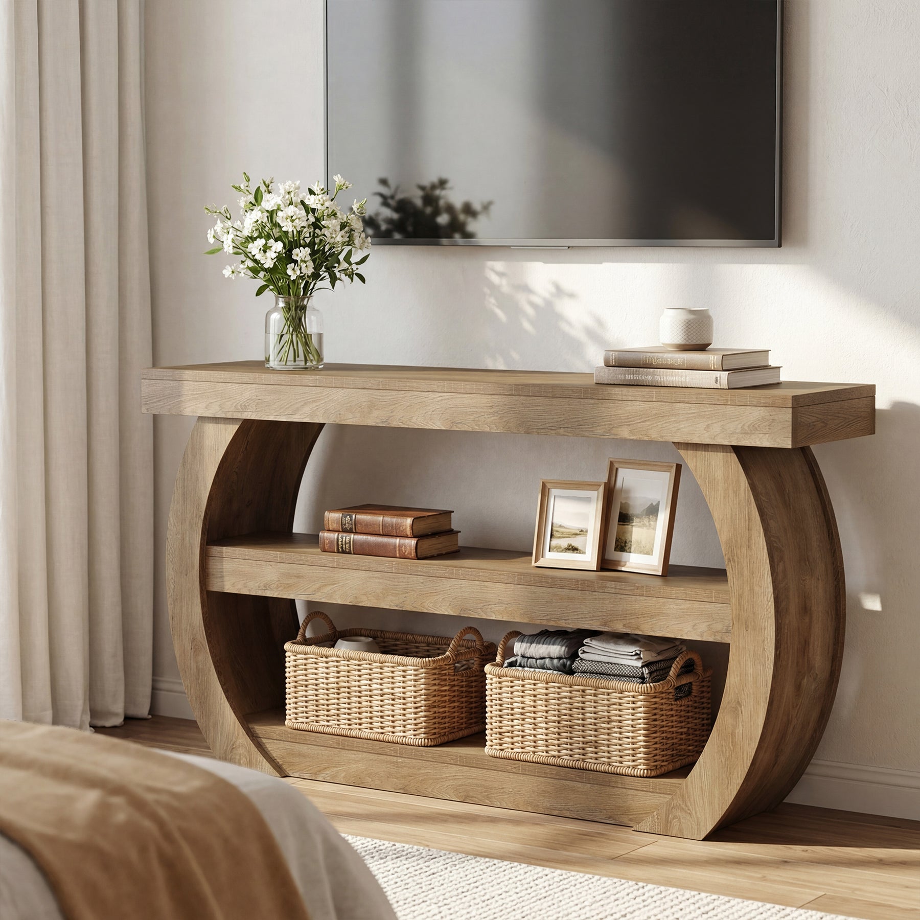 160 cm TV Meubel voor TV tot 75 Inch, Landelijke Media Tafel met Opbergruimte