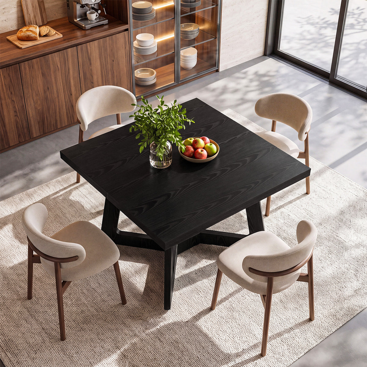 Tribesigns 100 cm vierkante eettafel voor 2-4 personen met zwarte afwerking en trapeziumpoten