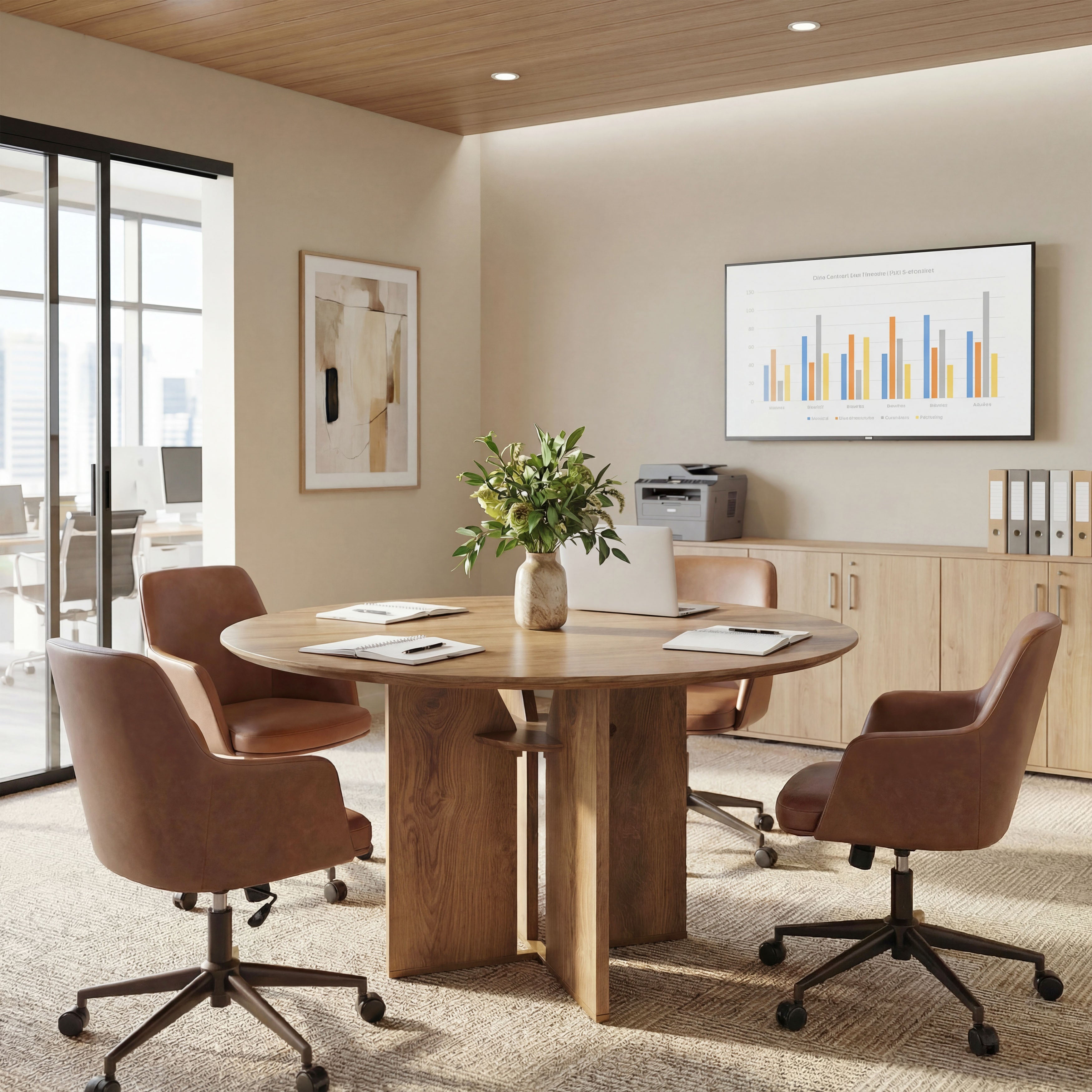 Tribesigns 100 cm Ronde Vergadertafel, Kantoortafel met Opbergrek voor Vergaderruimte