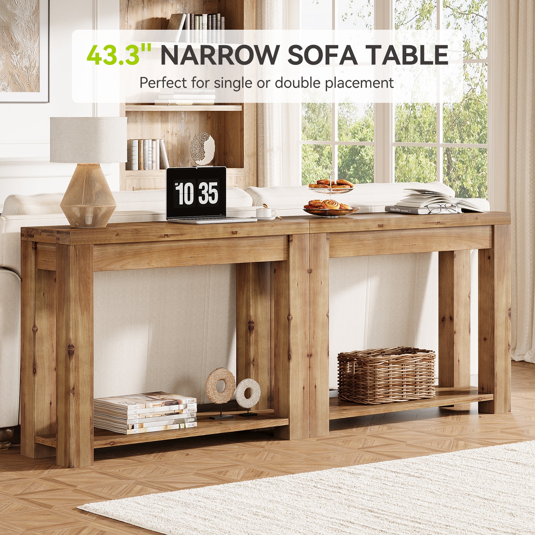 110 cm massief houten farmhouse consoletafel, smalle sidetable voor woonkamer en hal