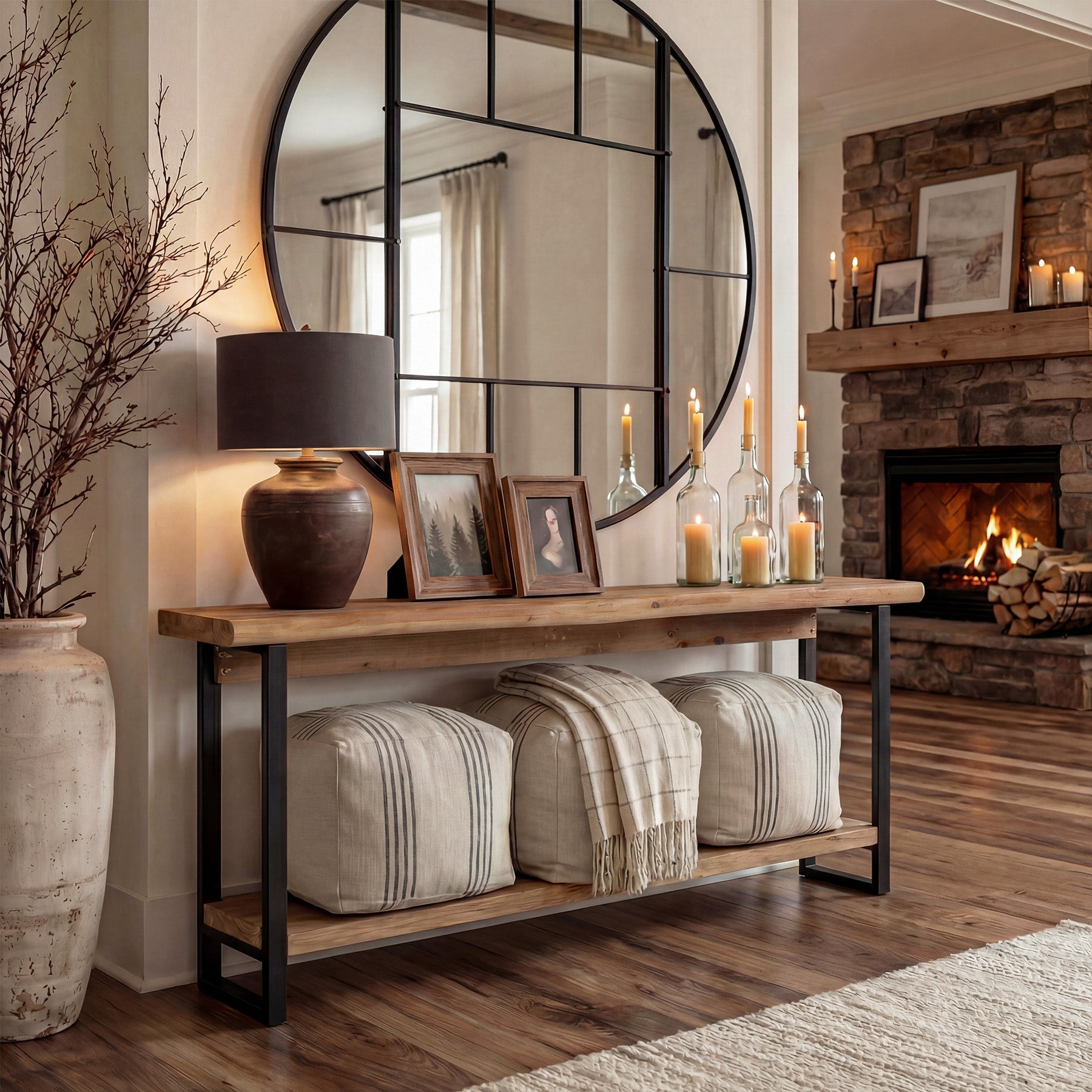 160 cm Massief Houten Live-Edge Consoletafel met Metalen Poten