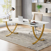 63" Executive Desk, Faux Marble Computer Desk Meeting Table Tribesigns 3