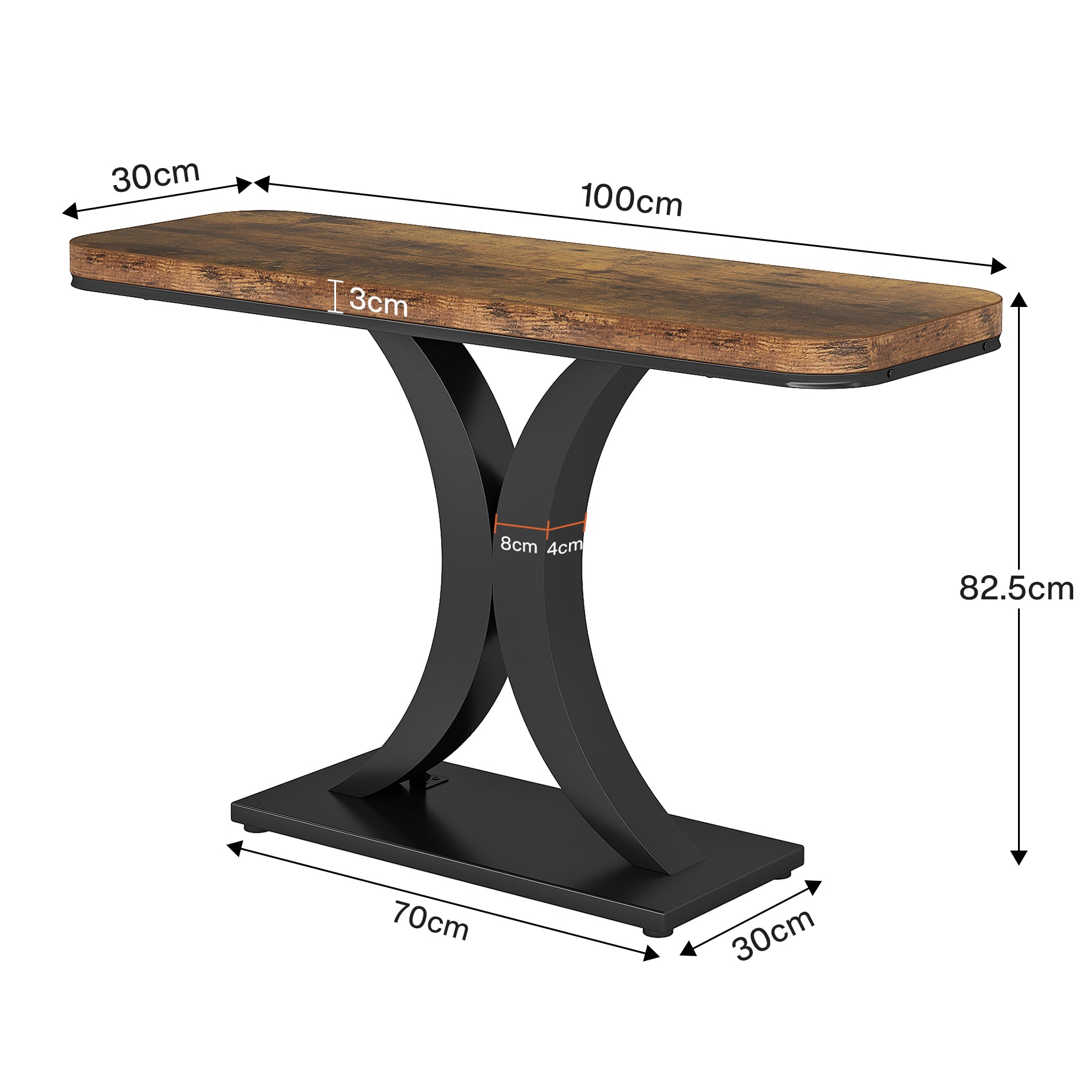 100 cm Industriële Consoletafel, Smalle Haltafel met Geometrische Basis voor Entree