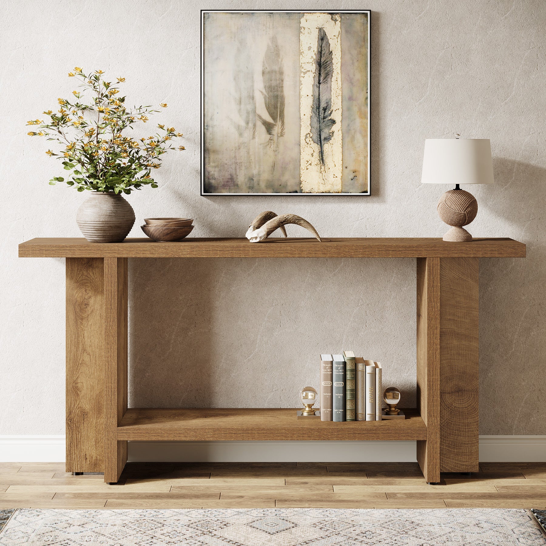 Smal Design Console Meubel, 150 cm Lange Tafel met Plank voor Entree en Woonkamer