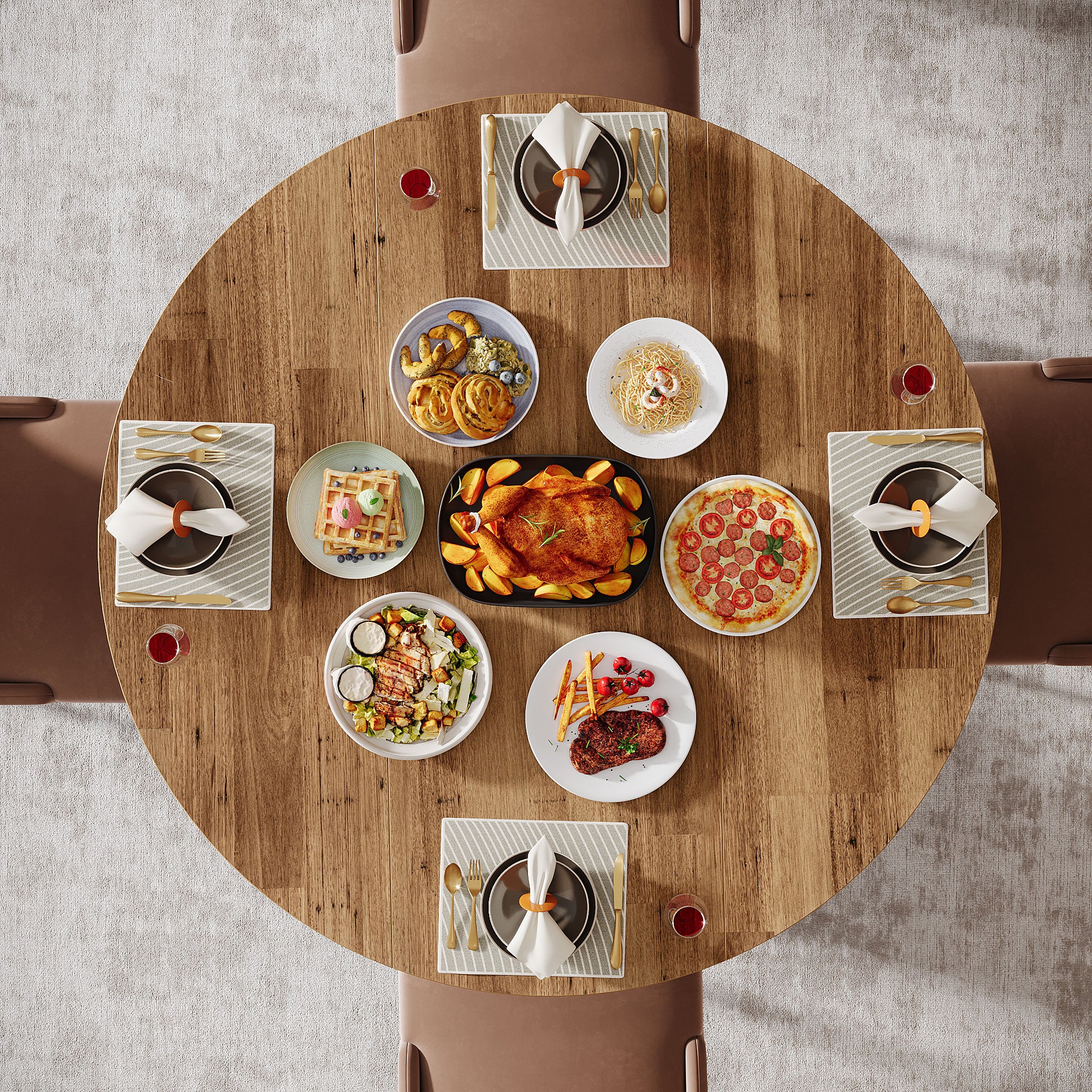 118,5 cm Ronde Eettafel Voor 4-6 Personen, Solide Metalen Poten Voor Keuken of Eetkamer