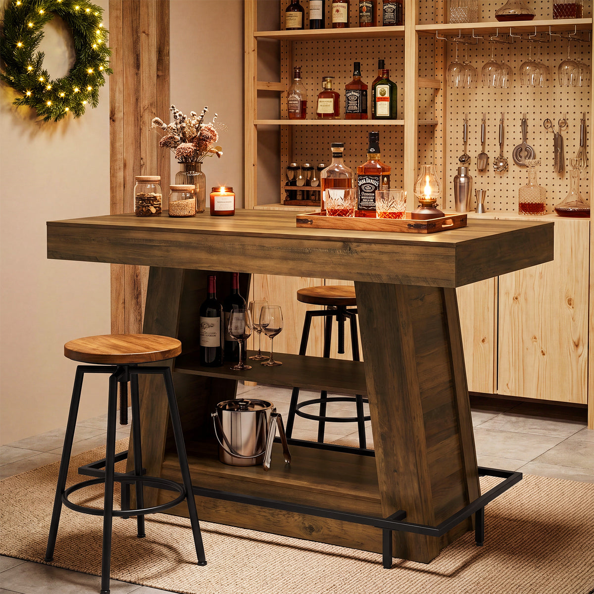 120 cm Tribesigns hoge bartafel met 3 opbergplanken, industriële keukentafel met voetsteun voor eetkamer