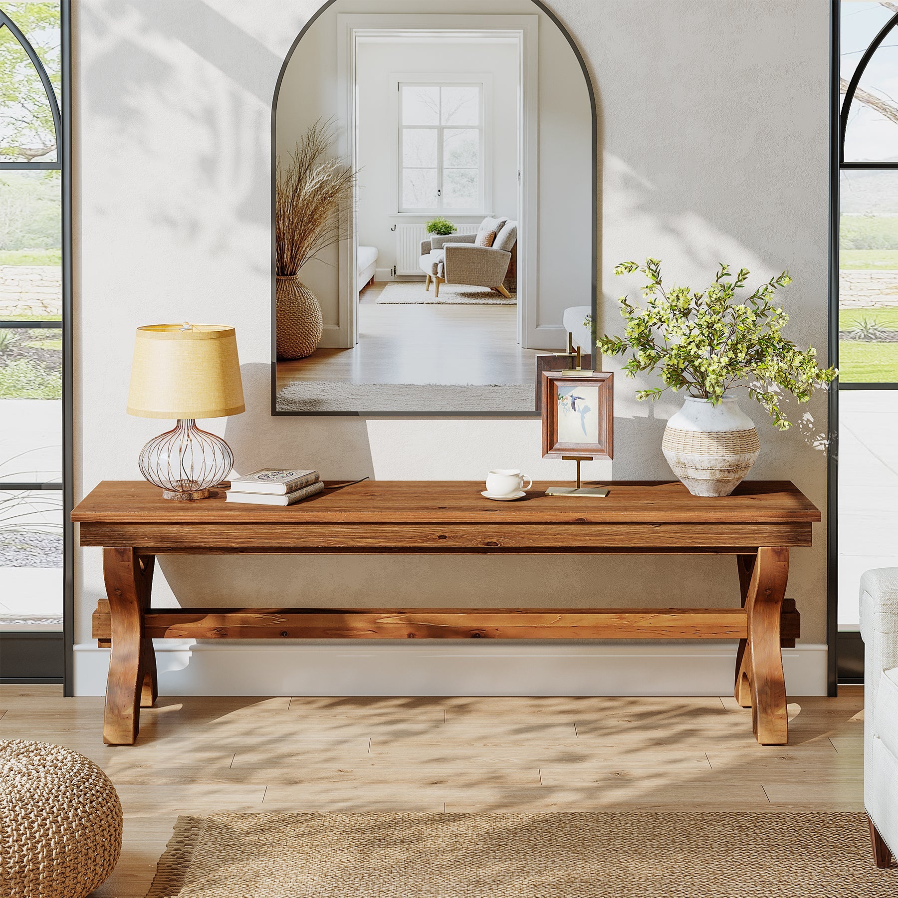 Tribesigns massief houten zitbank 140 cm, halbank en schoenenbank in landelijke stijl voor hal, slaapkamer en eetkamer