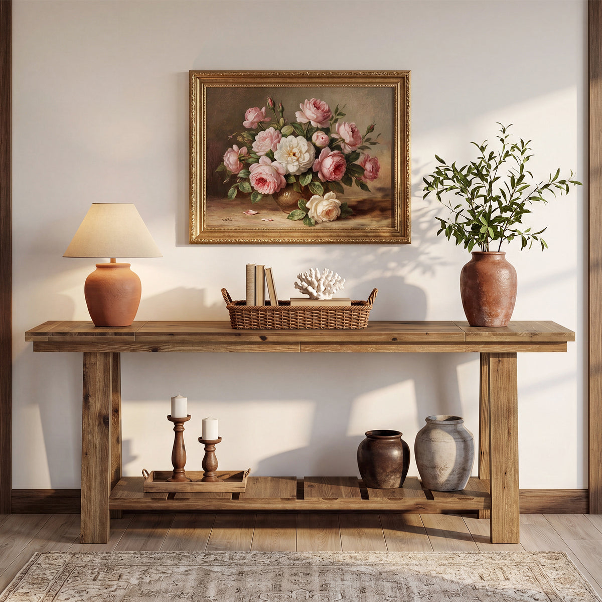 200 cm Tribesigns houten consoletafel met 2 niveaus, lange haltafel met opbergruimte voor woonkamer en hal