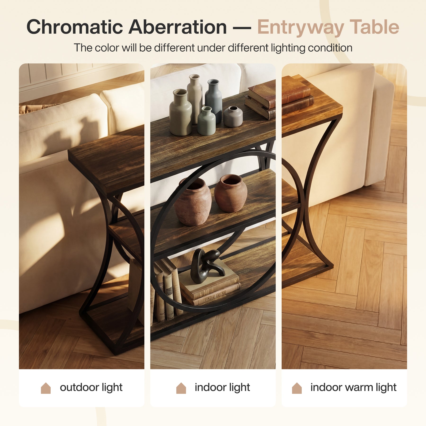 105 cm Tribesigns Industriële Consoletafel, 3-Laagse Sidetable met Boogframe