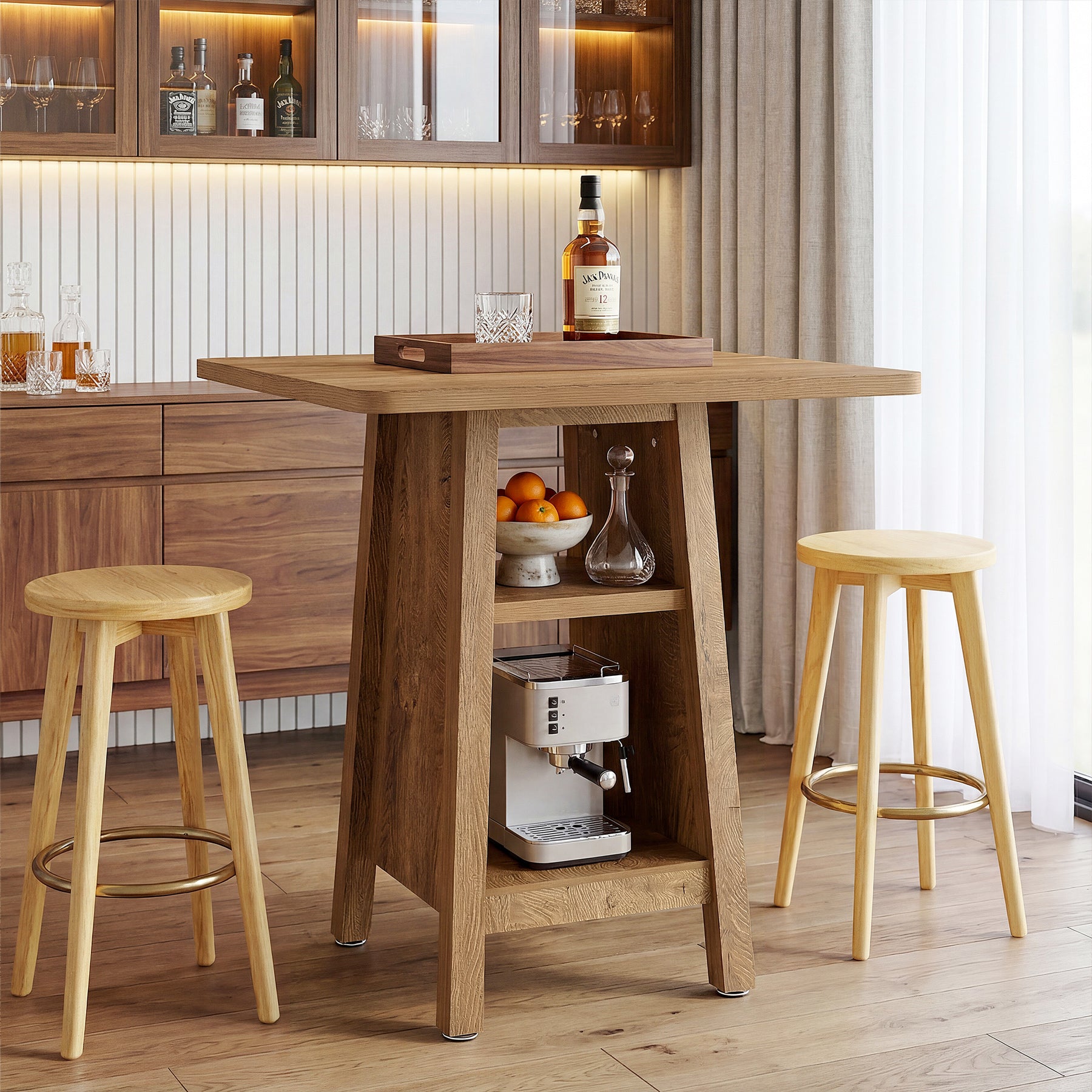 Tribesigns 90 cm hoge bartafel, vierkante pubtafel met 2 planken voor horeca