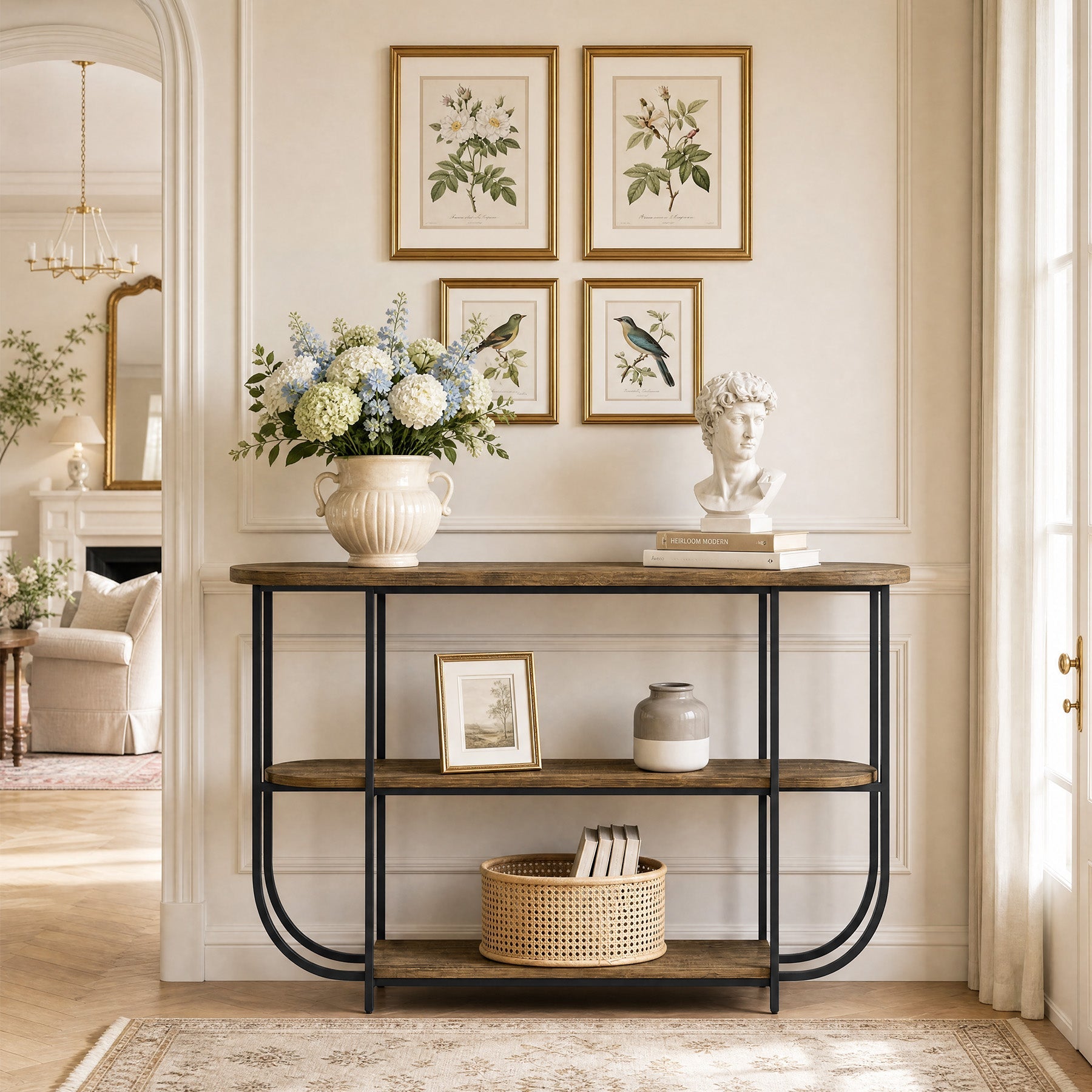Tribesigns consoletafel van 160 cm, smalle haltafel met 3 niveaus en metalen onderstel