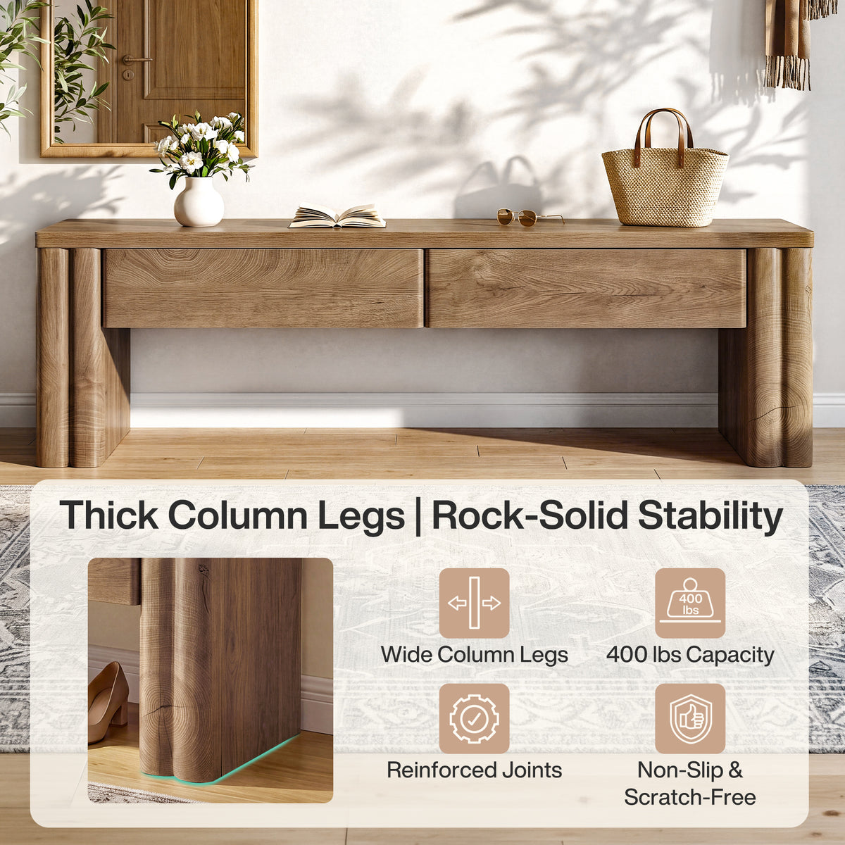 140 cm Tribesigns halbank met 2 verborgen opberglades, moderne zitbank in warme eikenlook voor hal en slaapkamer
