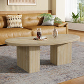 115 cm Ovale Salontafel, Grote Houten Cocktailtafel met Asymmetrische Voet in Eiken 3