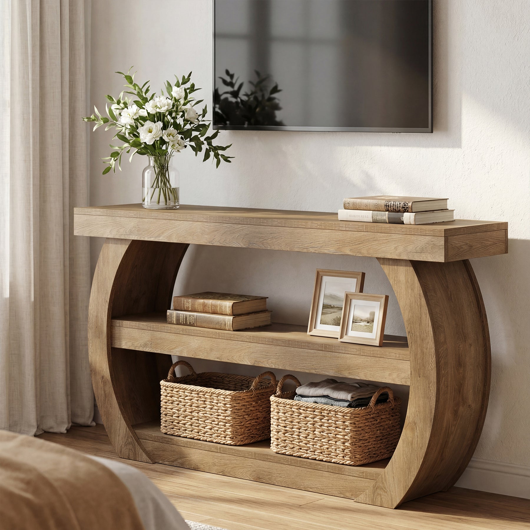 160 cm TV Meubel voor TV tot 75 Inch, Landelijke Media Tafel met Opbergruimte