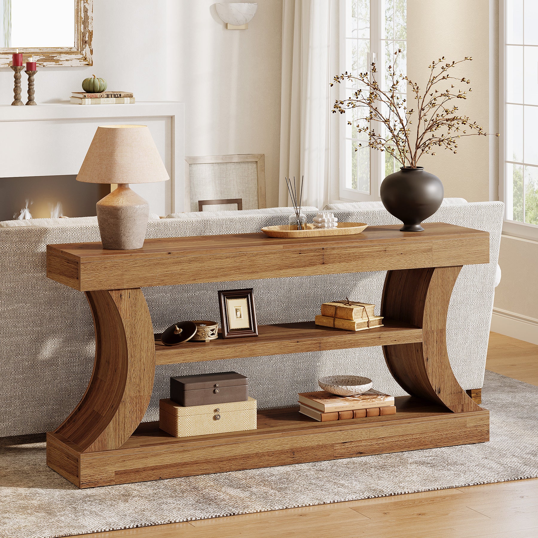 160 cm Tribesigns consoletafel met gebogen ontwerp, lage tv-kast met opbergruimte voor woonkamer