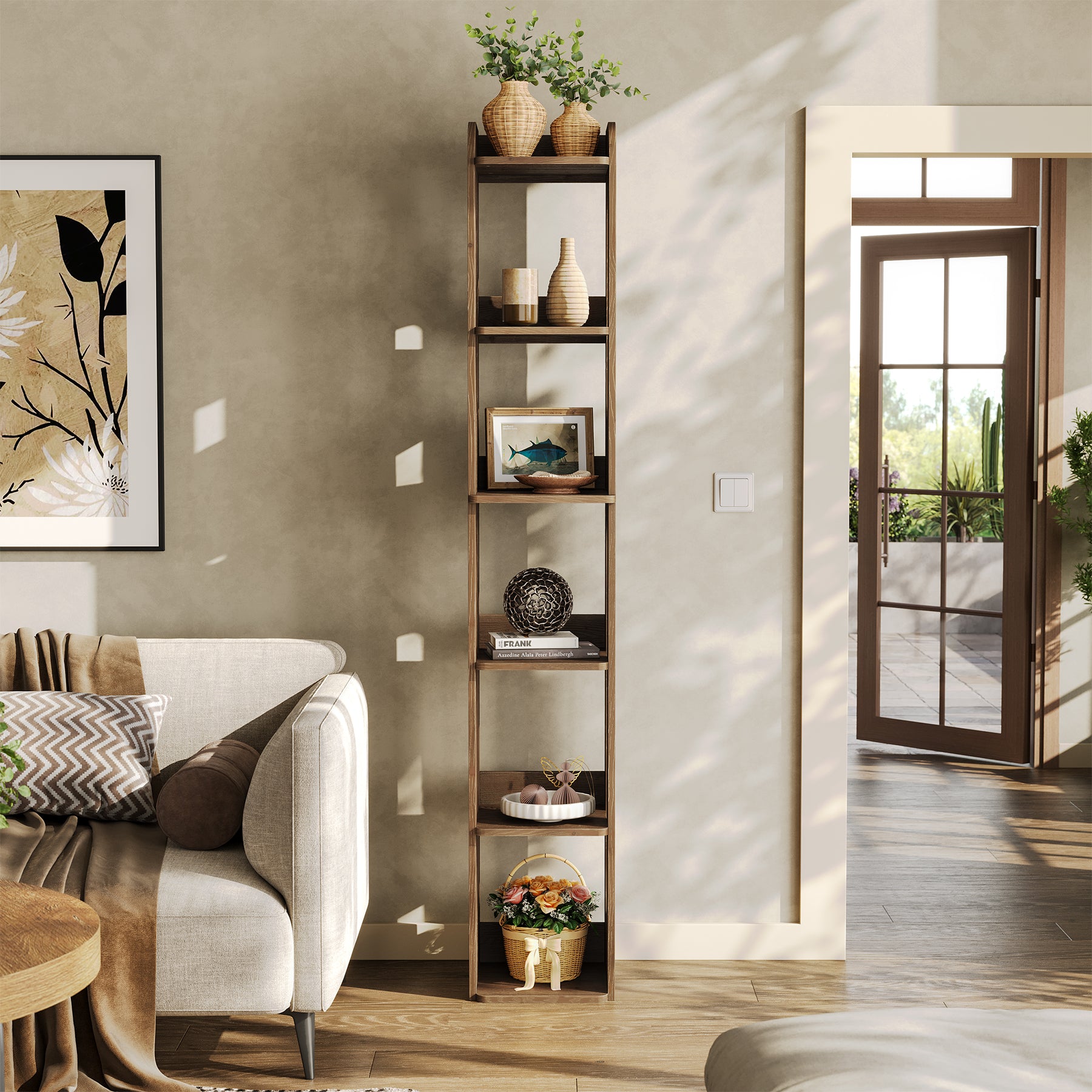 Tribesigns 180 cm Hoge Houten Boekenkast, 6 Verdiepingen Open Opbergruimte