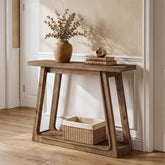 105 x 30 x 80 cm Tribesigns massief houten sidetable met trapeziumvormige basis, haltafel voor entree en woonkamer 3