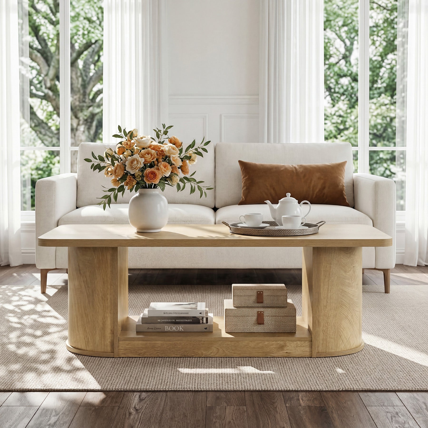 120 cm Salontafel, Moderne Tafel met 2 Niveaus en Opbergruimte voor Woonkamer Slaapkamer