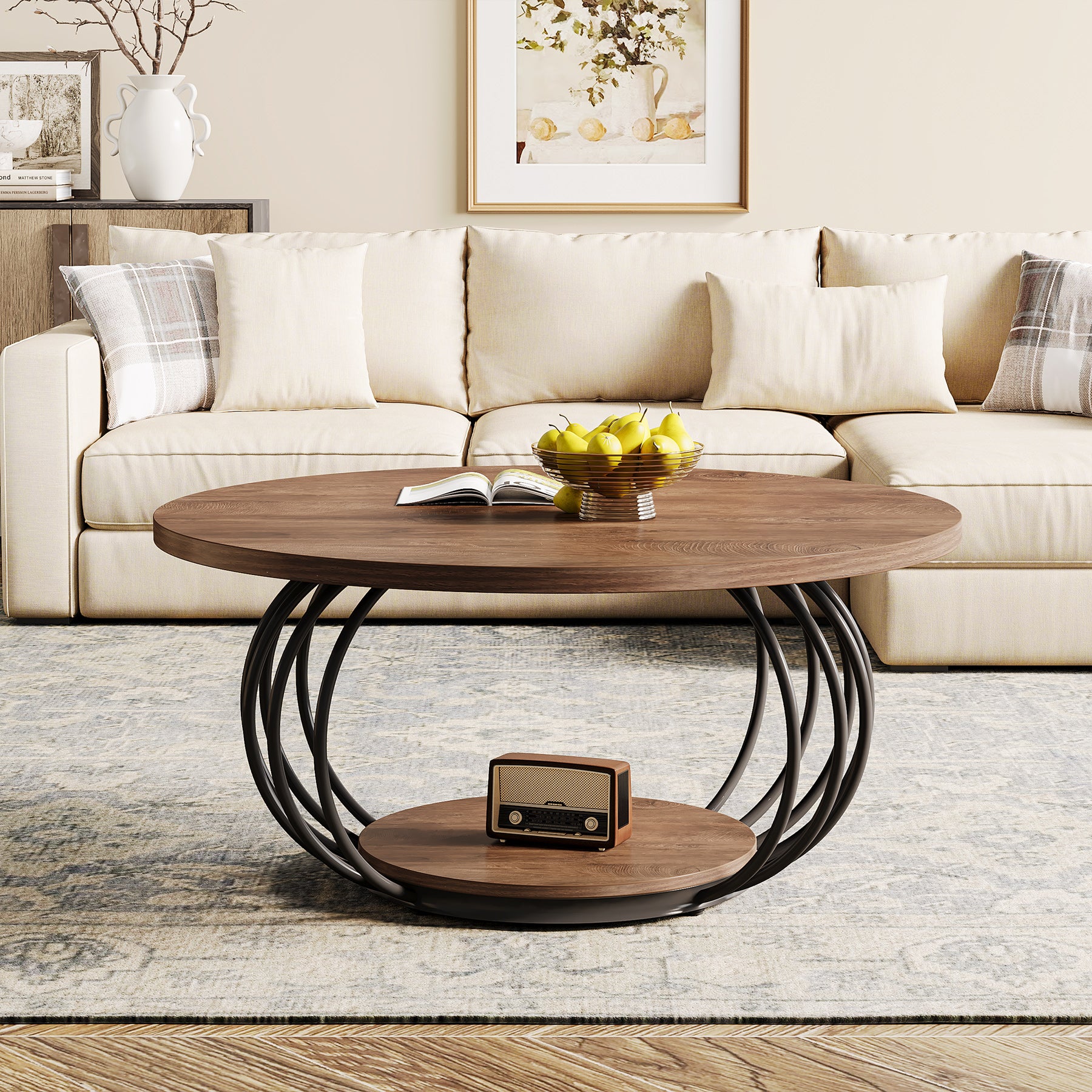 Salontafel Rond 100 cm van Hout met Metalen Frame