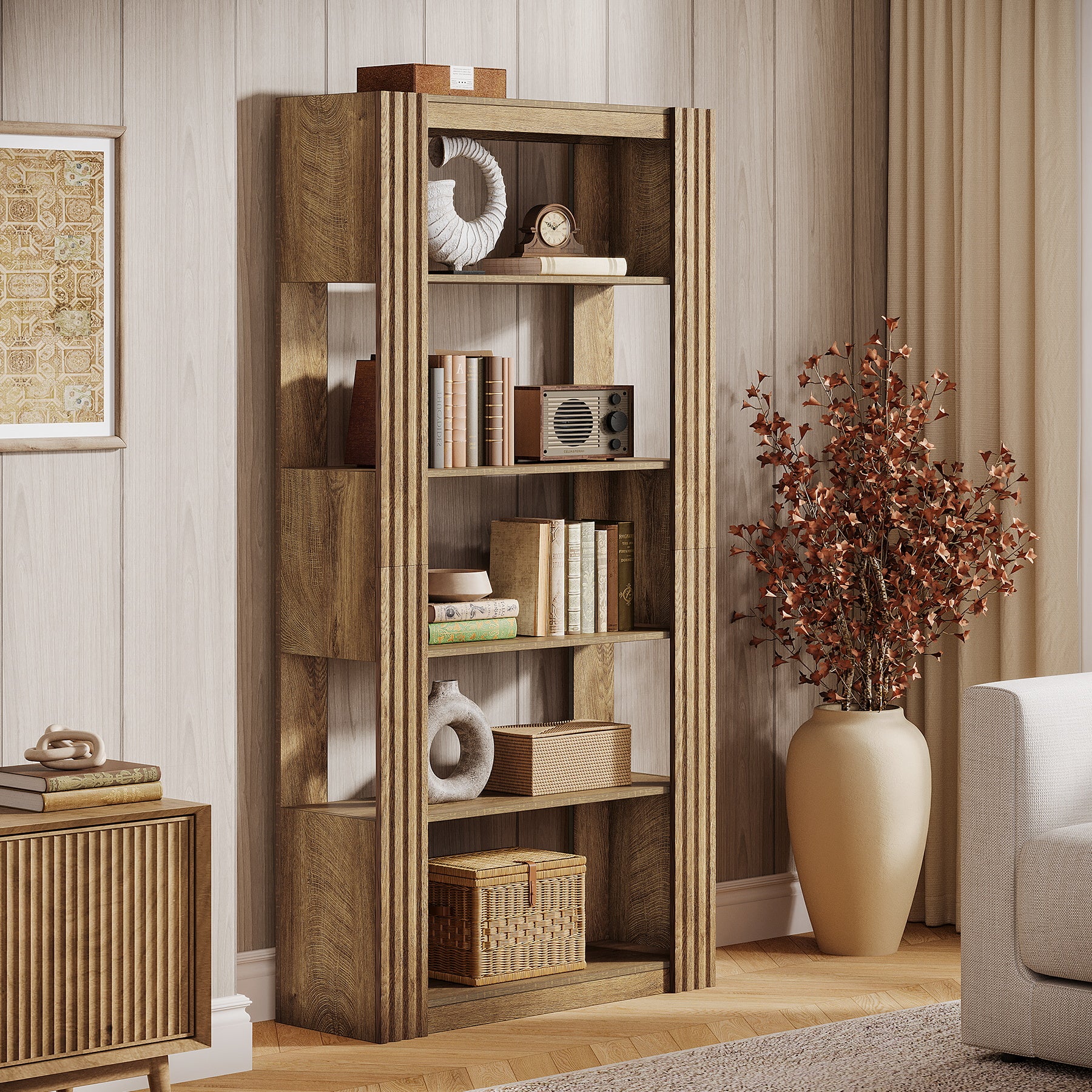 180 cm Hoge Boekenkast, Vijf Planken Open Opbergmeubel voor Kantoor en Woonkamer