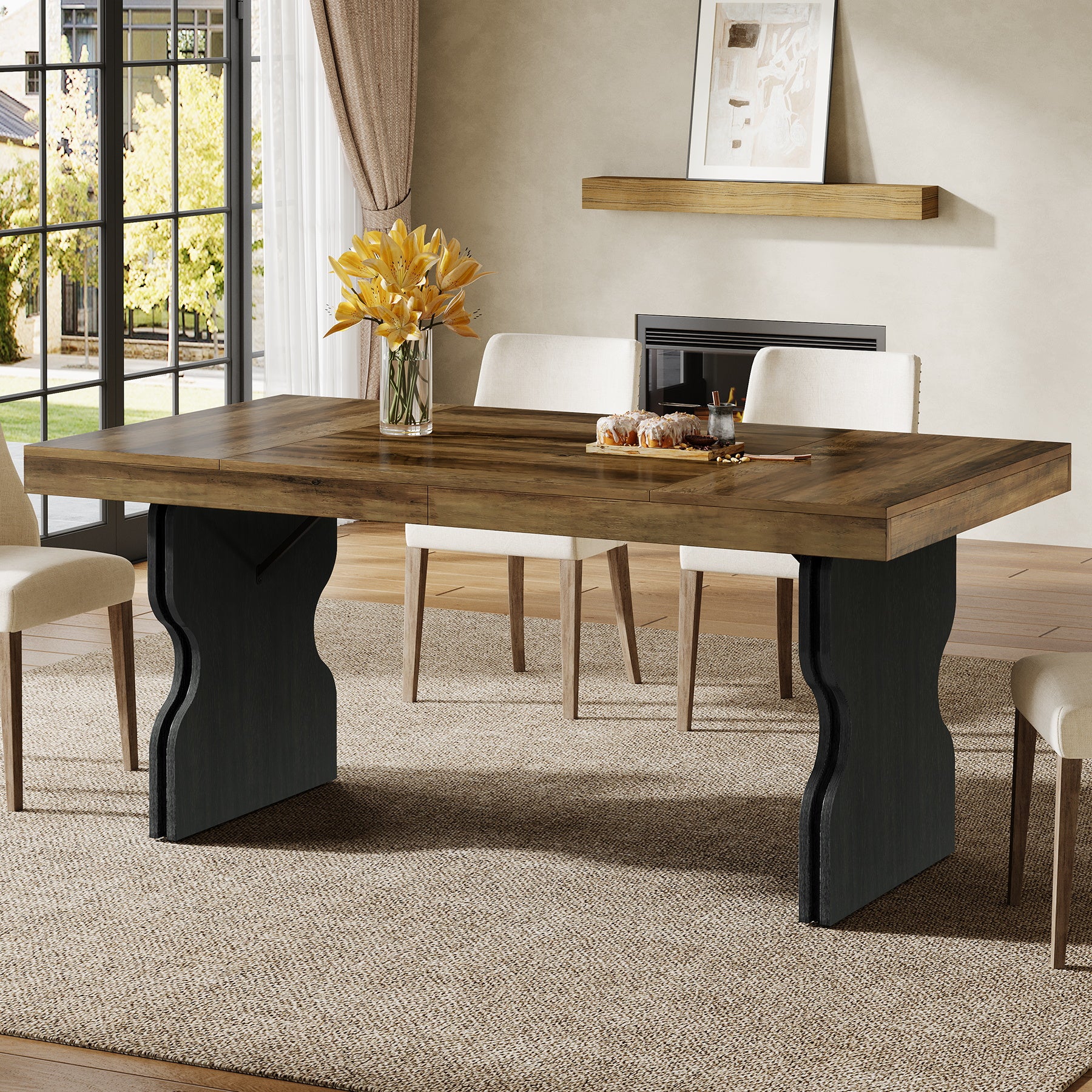 Tribesigns 160 cm Eettafel voor 4–6 Personen, Rechthoekige Landelijke Keukentafel met Zandloperpoten