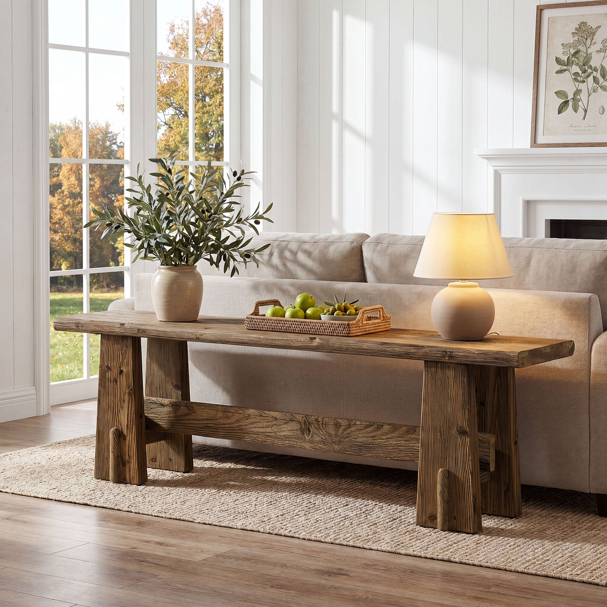 Tribesigns 150 cm massief houten zitbank met opbergplank, smalle schoenbank voor hal