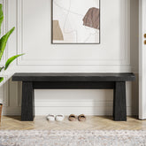 120 cm Tribesigns landelijke houten halbank met stevig frame, zwarte eetbank voor eetkamer woonkamer en hal 3