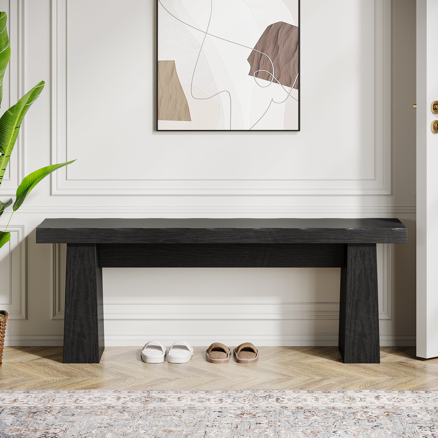 120 cm Tribesigns landelijke houten halbank met stevig frame, zwarte eetbank voor eetkamer woonkamer en hal