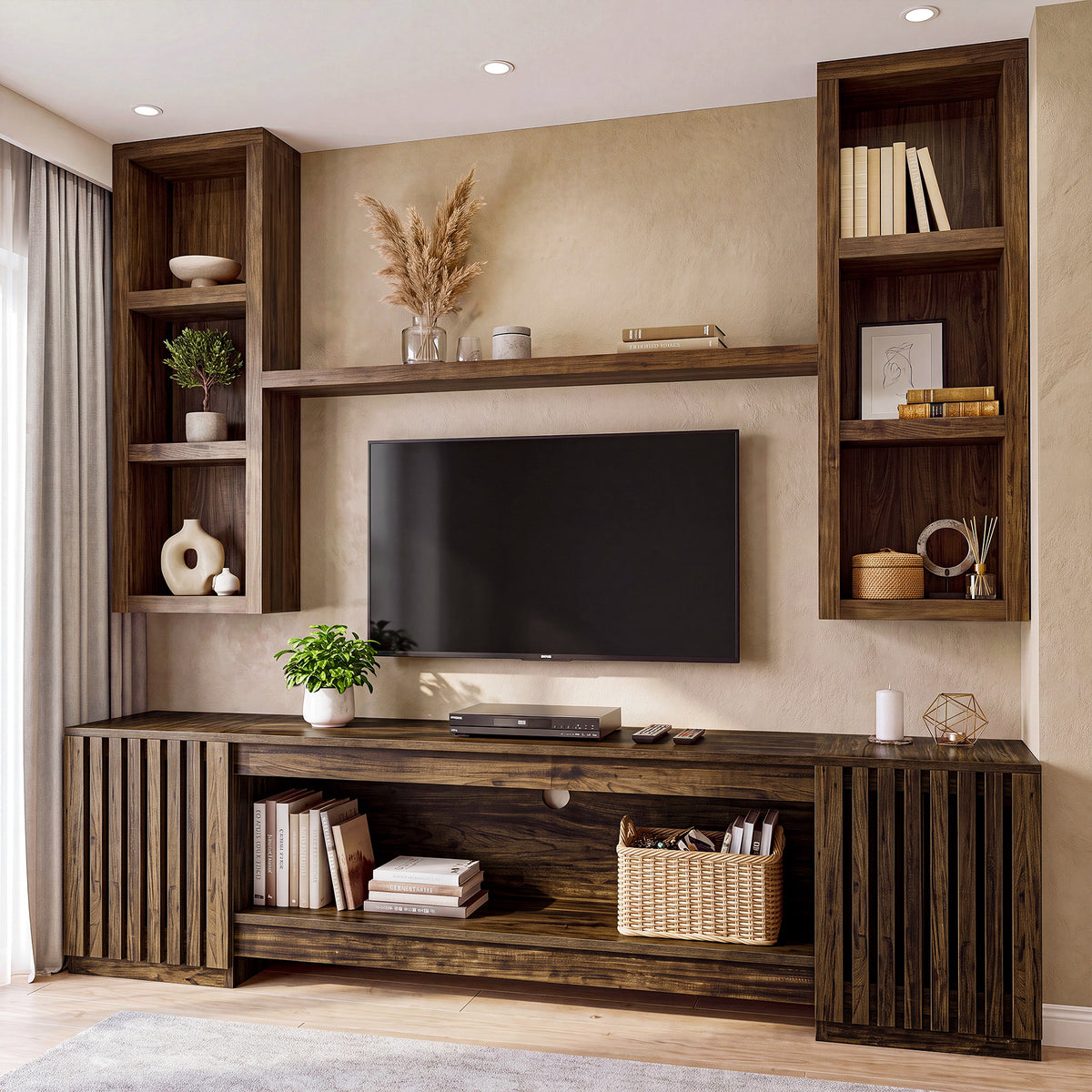 Tribesigns 199 cm tv-meubel voor 85 inch tv met verborgen opbergruimte en open plank, landelijke tv-kast voor woonkamer