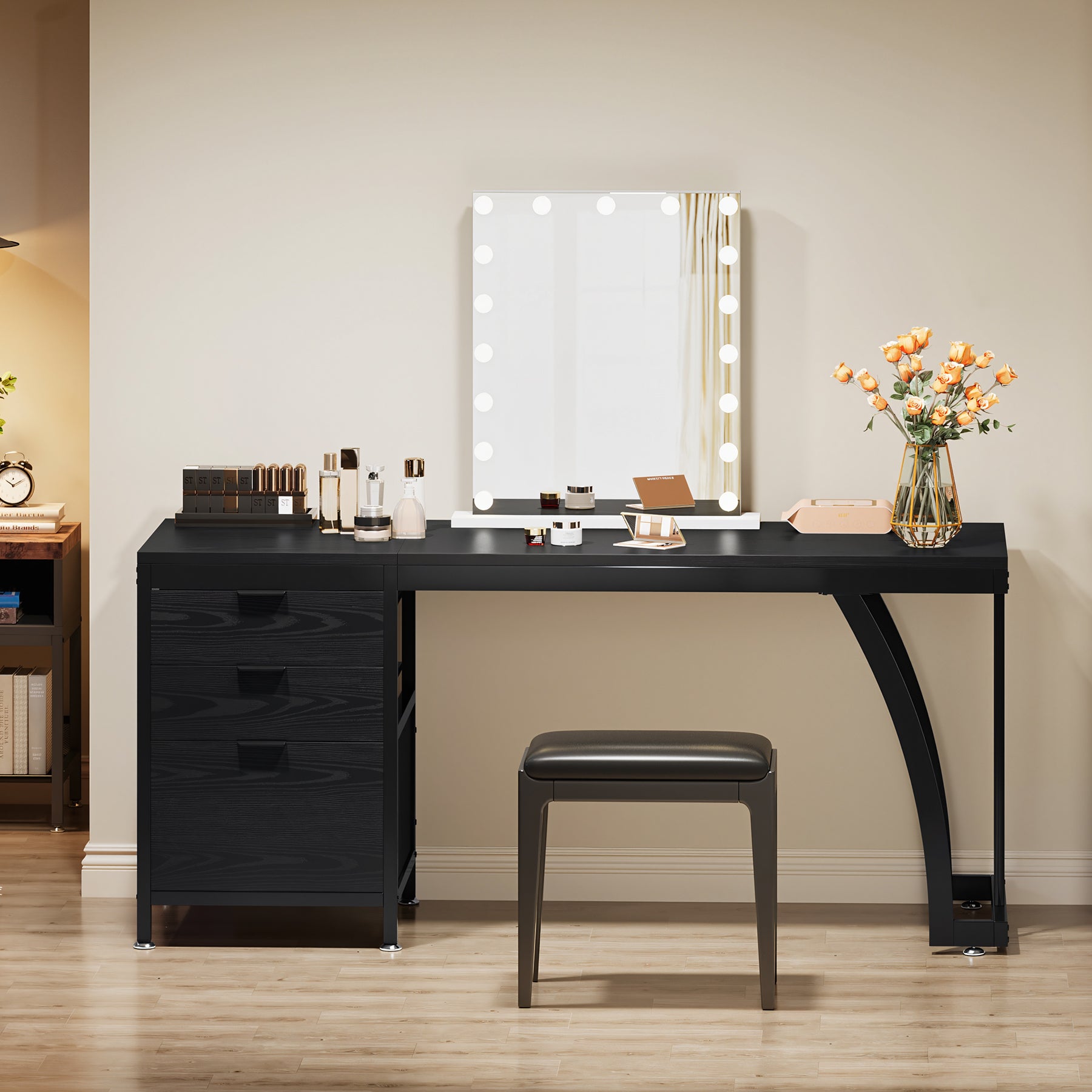 150 cm Met 3 Laden, Make-up Bureau Met Ombouwbare Opbergruimte