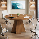 Tribesigns Ronde Conferentietafel 118 cm met Dik Tafelblad, Compacte Vergadertafel met Taps Toelopende Basis voor Kantoor en Kleine Ruimtes 3