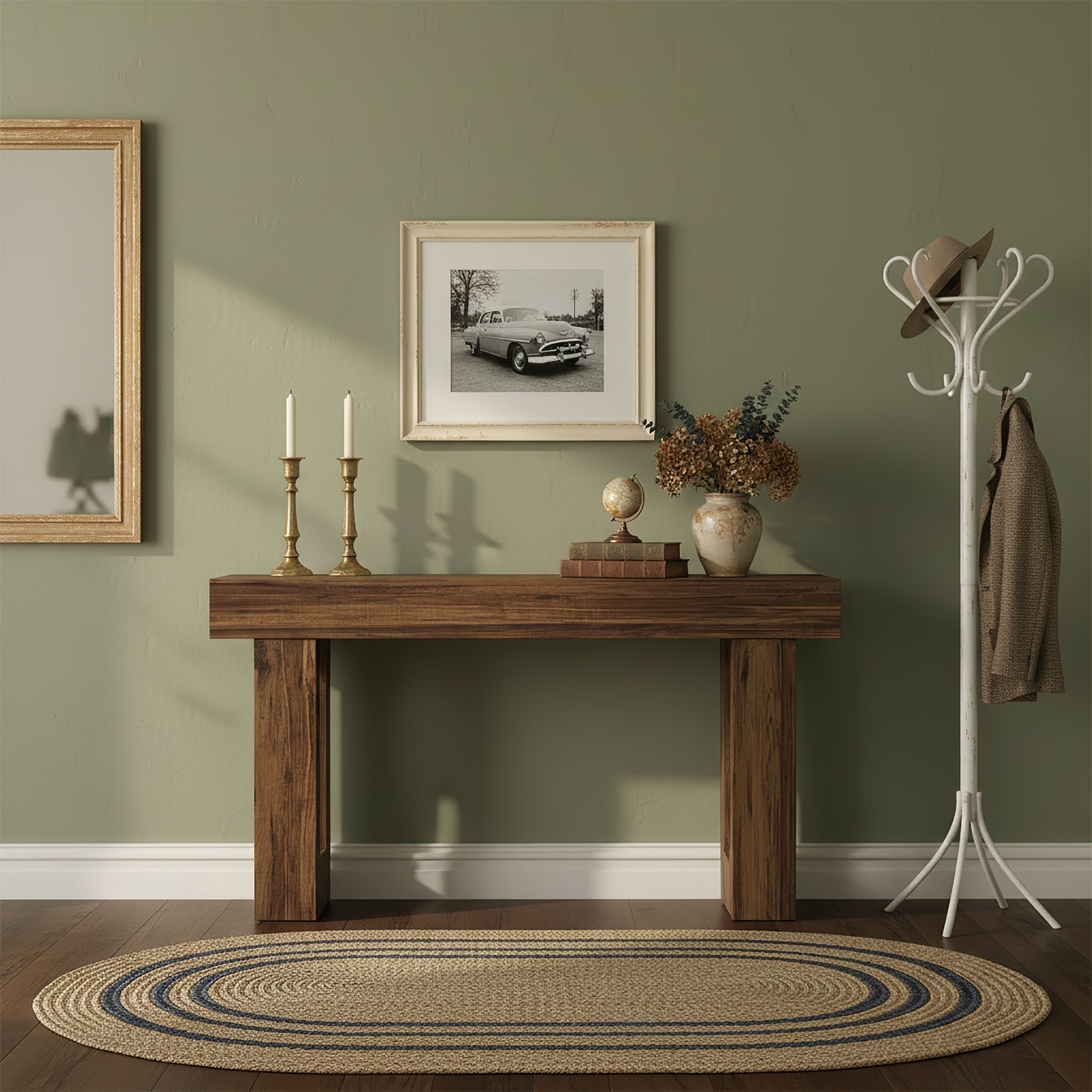 160 cm Landelijke Consoletafel met Massief Houten Poten, Houten Sofa-tafel voor Hal en Woonkamer