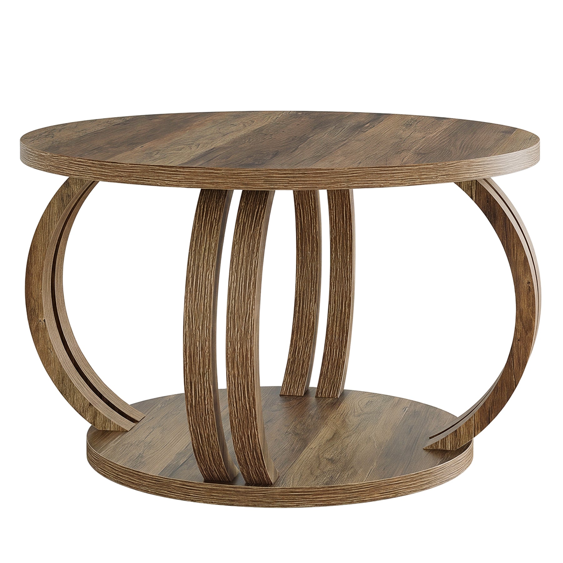 Tribesigns ronde salontafel 80 cm met plank, woonkamertafel met sculpturale zuilvoet