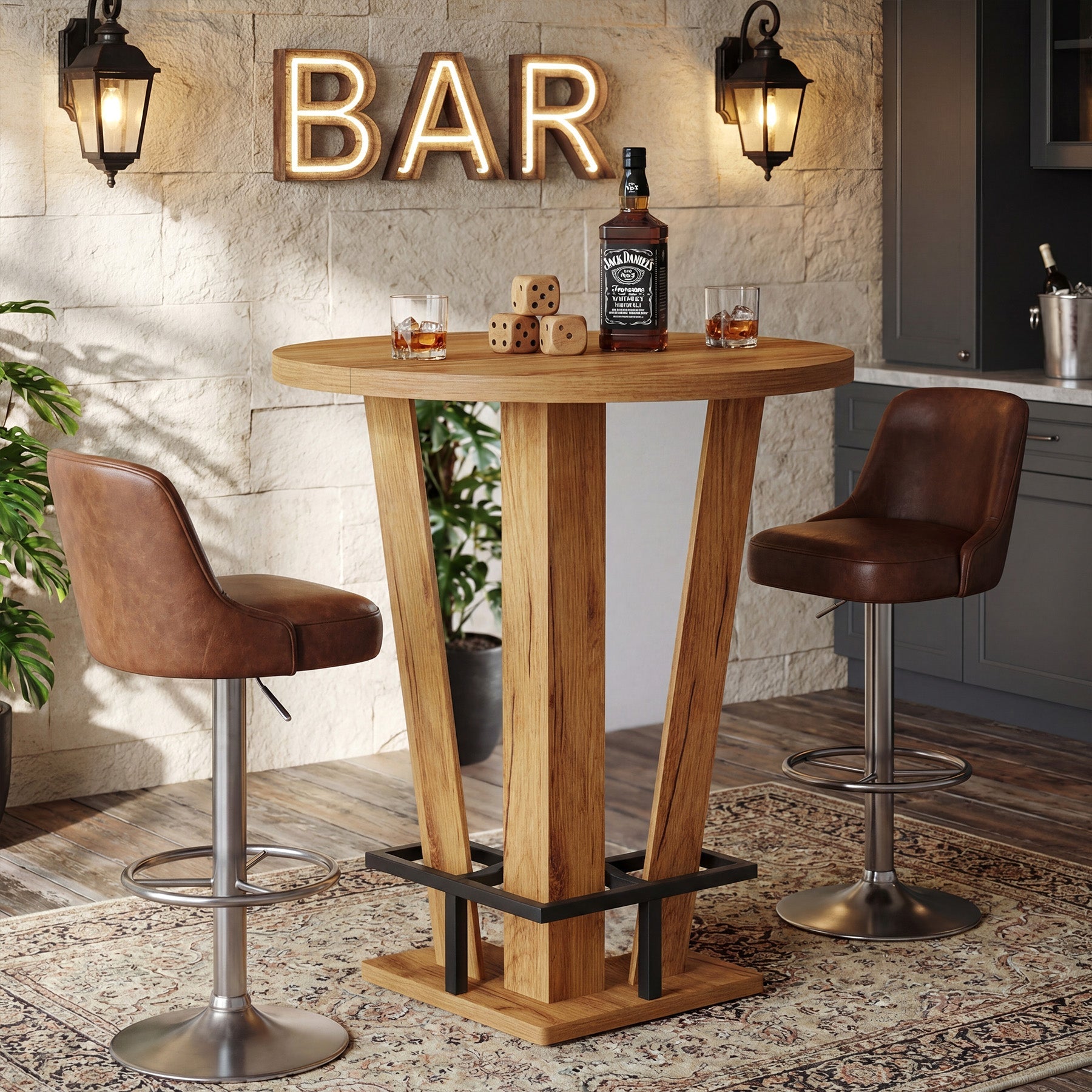 Tribesigns Ronde Sta-tafel 80 cm Ø in modern bar-design, High Top Bistrotafel met Metalen Voetsteun