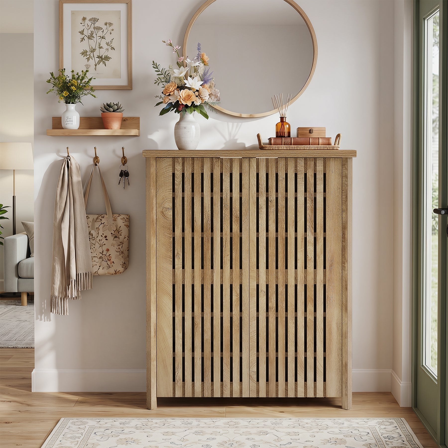Tribesigns 80 × 35 × 111 cm schoenenkast met 2 lamellendeuren, schoenenrek met 6 niveaus voor de hal