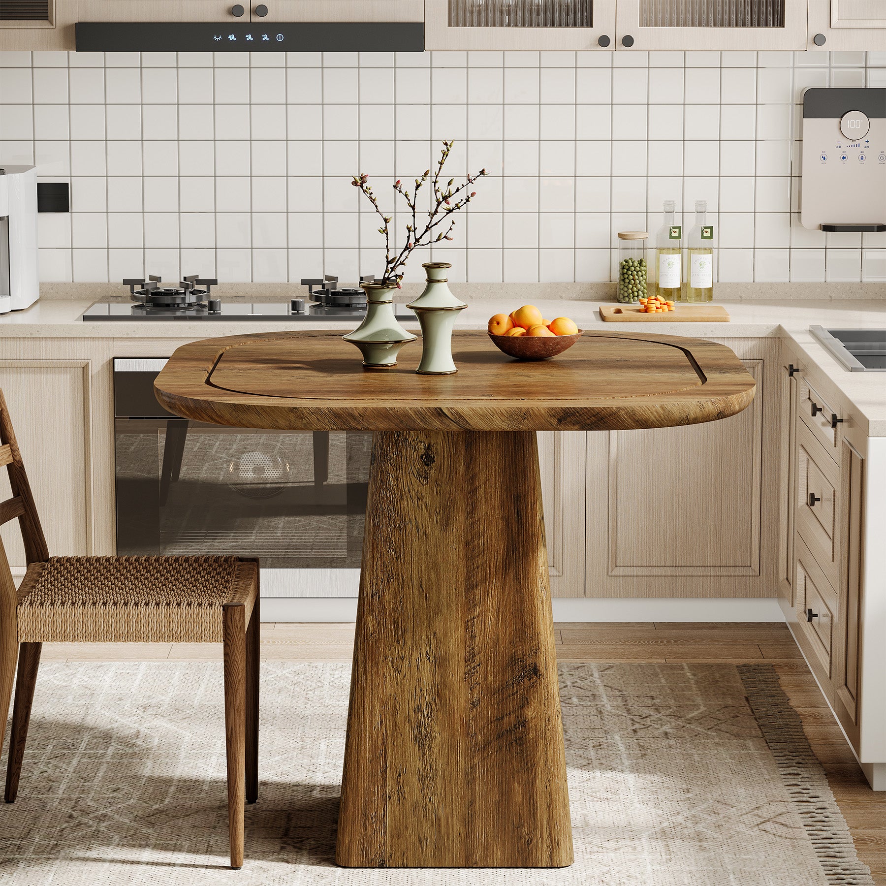 80 cm Vierkante Eettafel voor 2-4 Personen, Landelijke Keukentafel met Centrale Voet