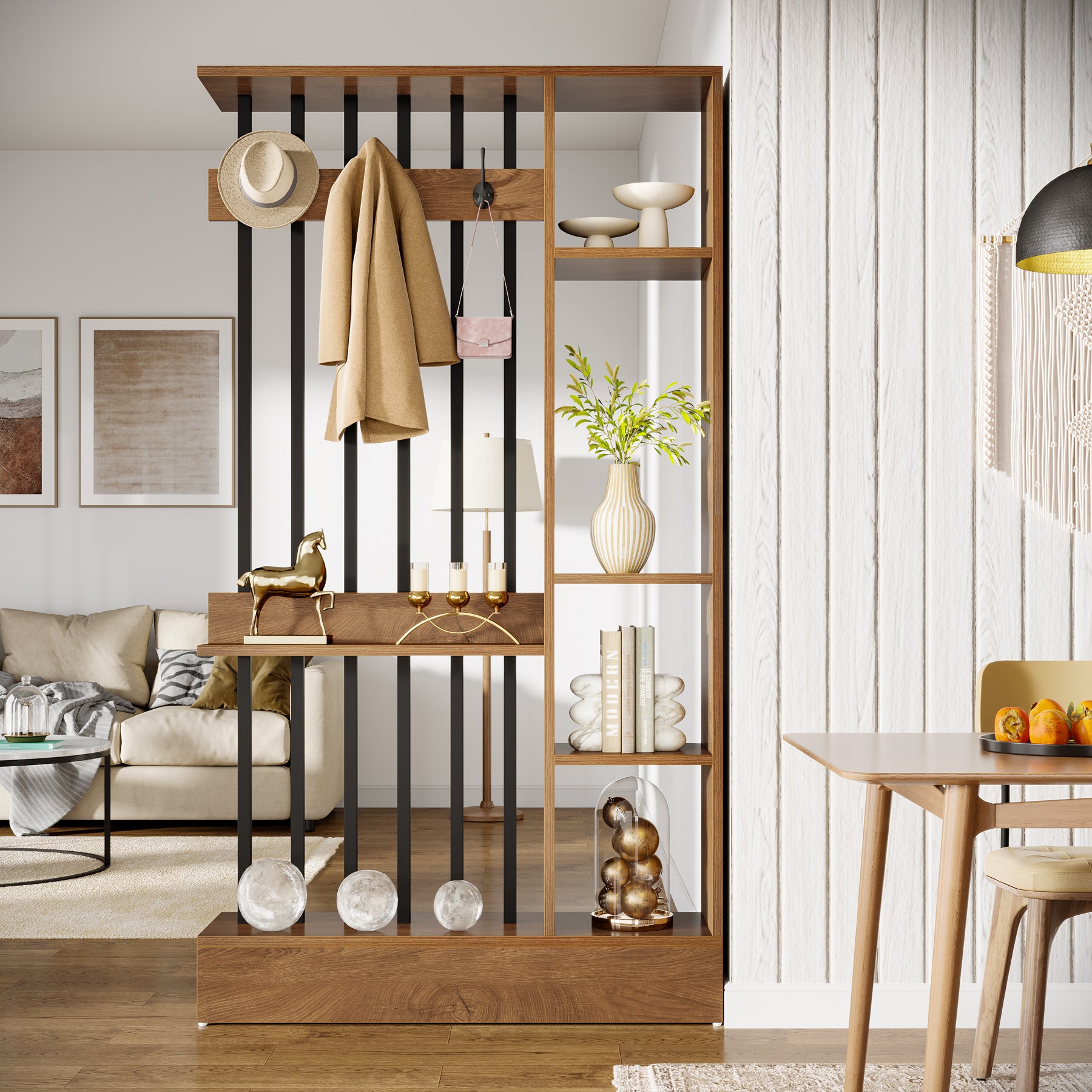 Tribesigns 180 cm Roomdivider Kast, Vrijstaande Scheidingswand met Haken