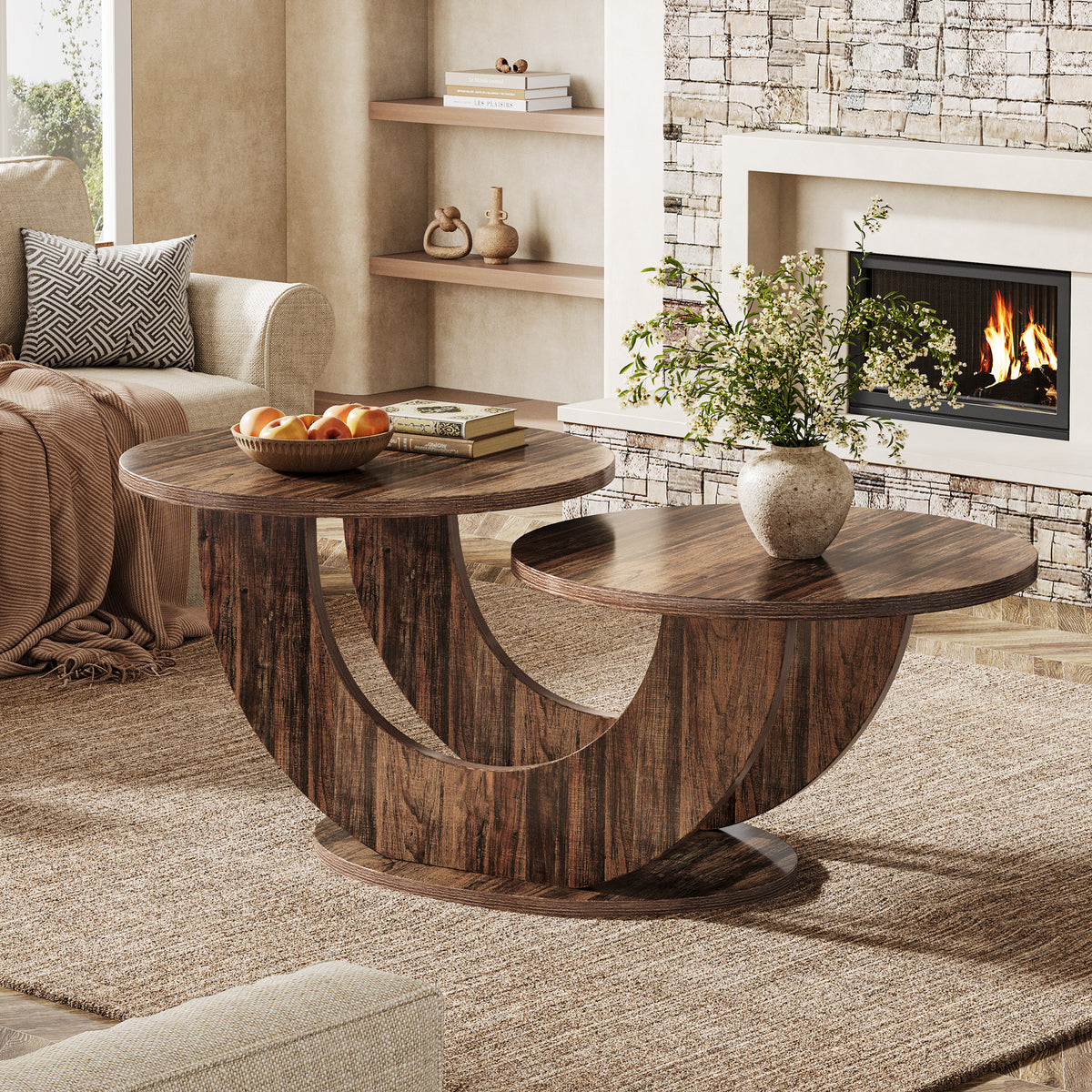 Tribesigns Moderne Salontafel Met U-Frame, Ronde Tafel In Eikenlook